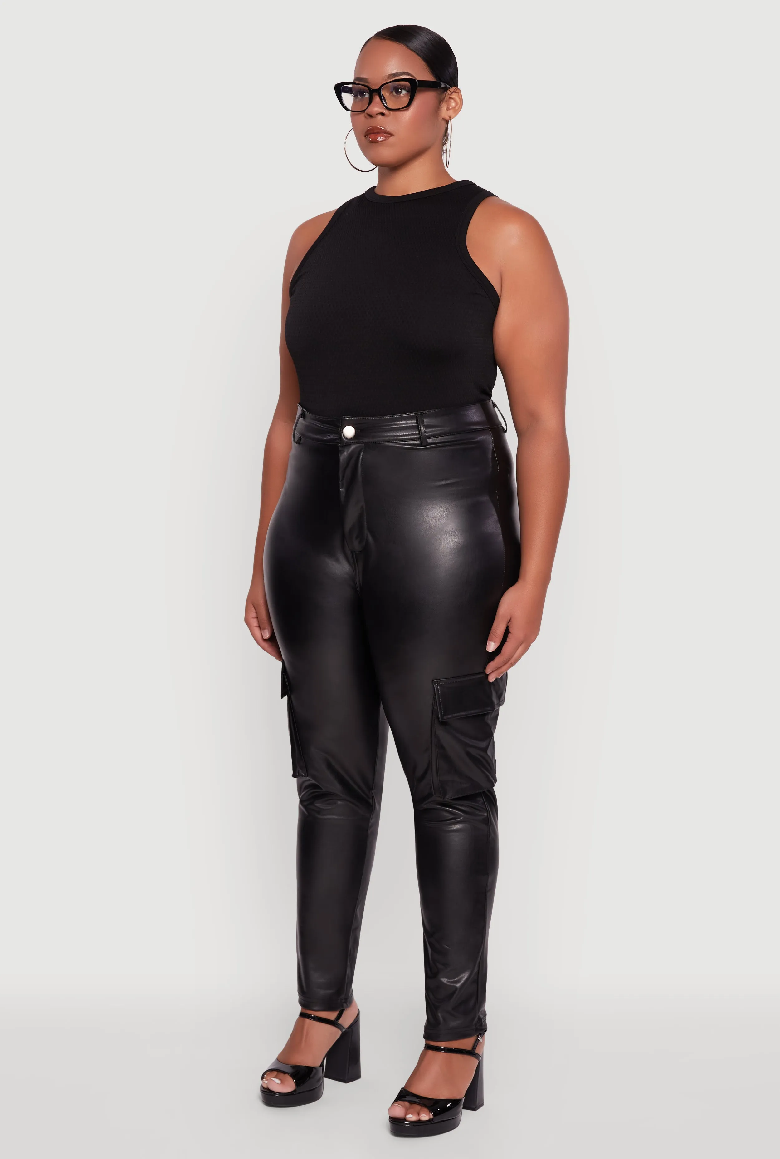 Plus Size Faux Leather High Waisted Cargo Pants sold by Rainbow product image thumbnail 3