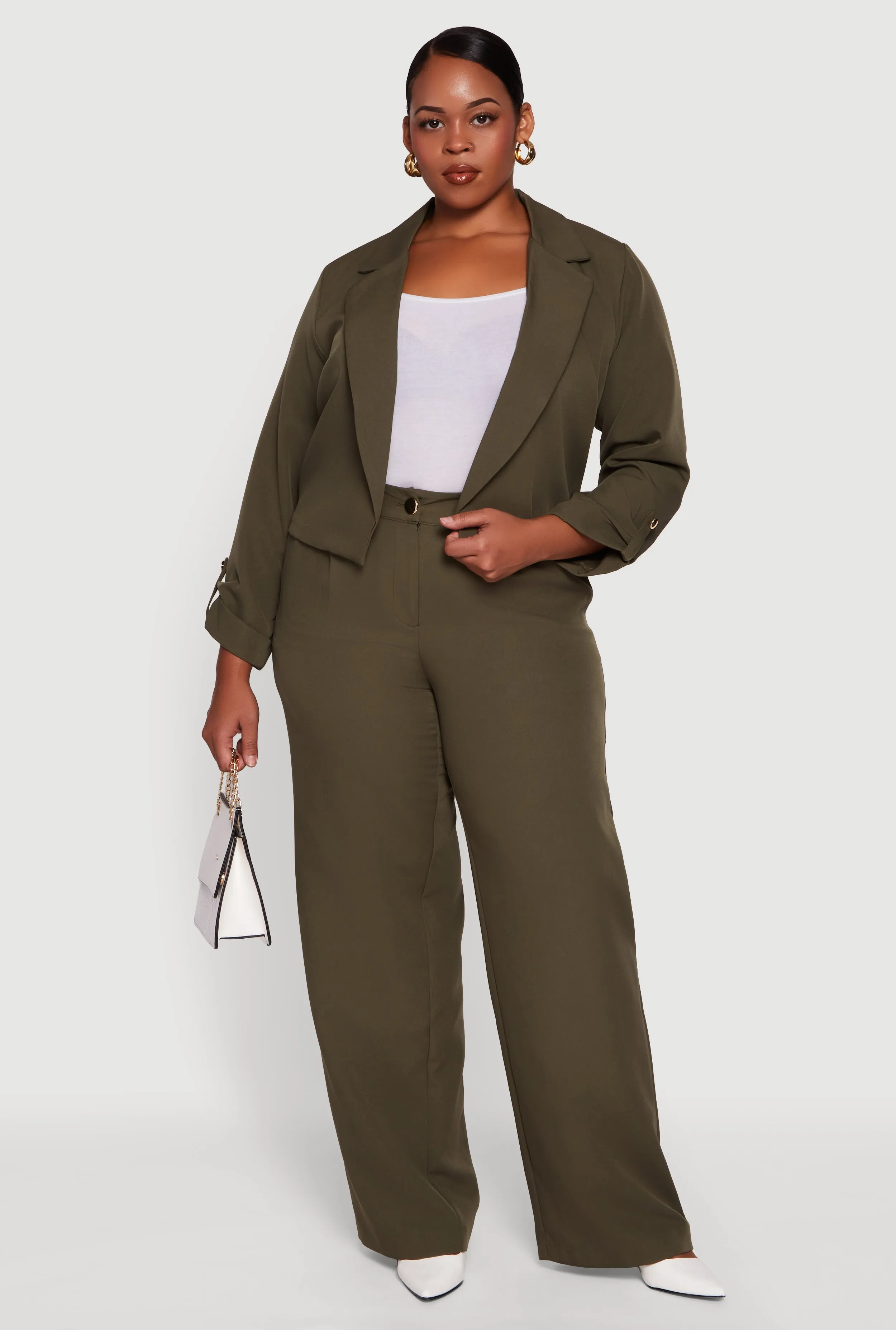 Plus Size Crepe Knit Cropped Long Sleeve Collared Blazer sold by Rainbow product image thumbnail 2