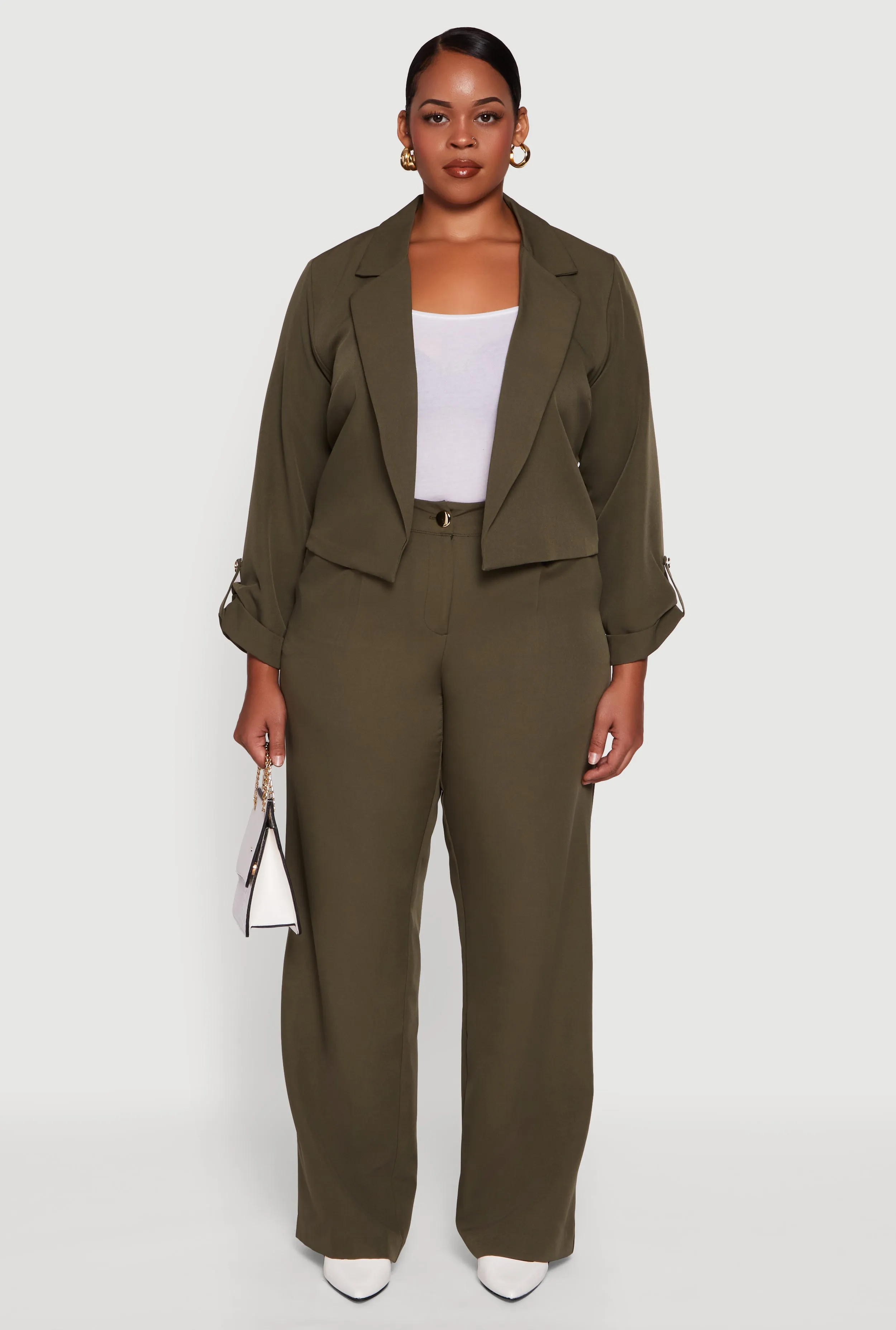 Plus Size Crepe Knit Cropped Long Sleeve Collared Blazer sold by Rainbow product image thumbnail 3