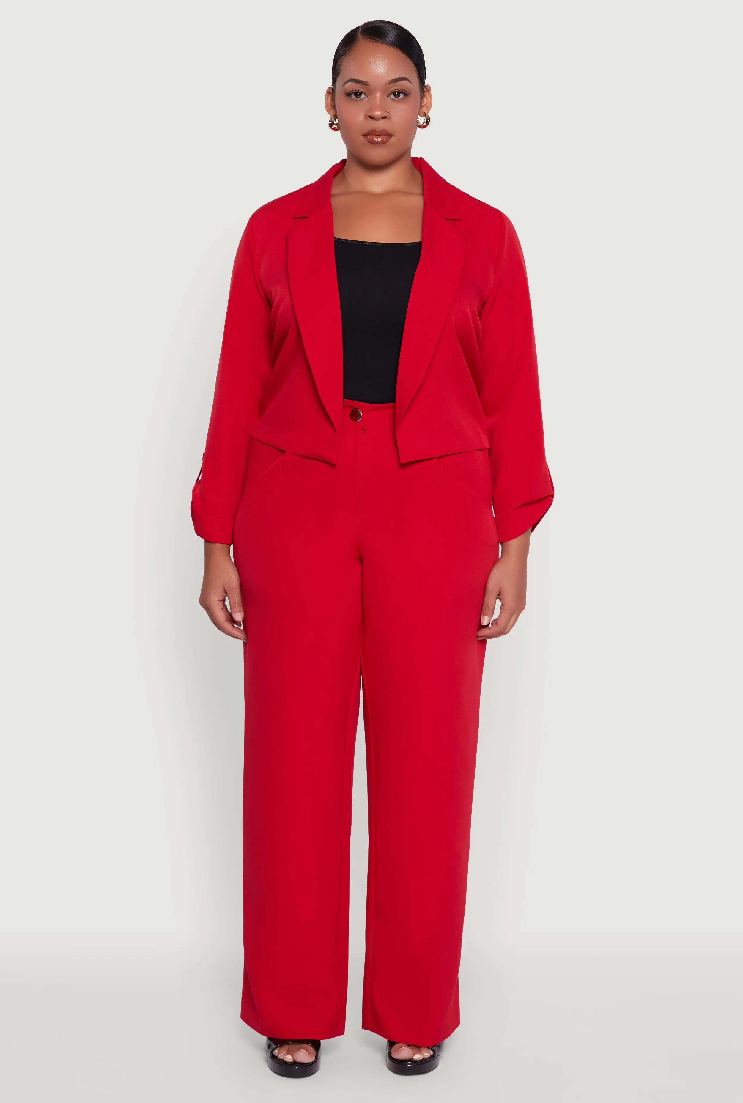 Plus Size Crepe Knit Cropped Long Sleeve Collared Blazer sold by Rainbow product image thumbnail 3