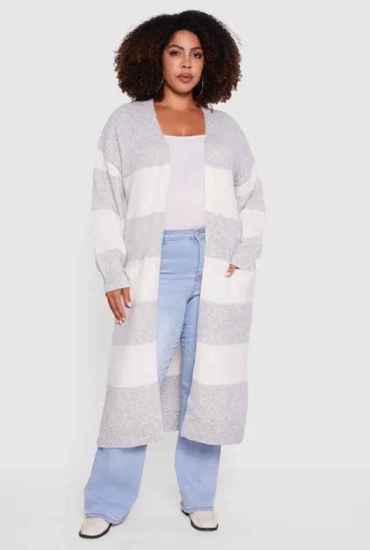 Plus Size Striped Marled Brushed Knit Duster sold by Rainbow