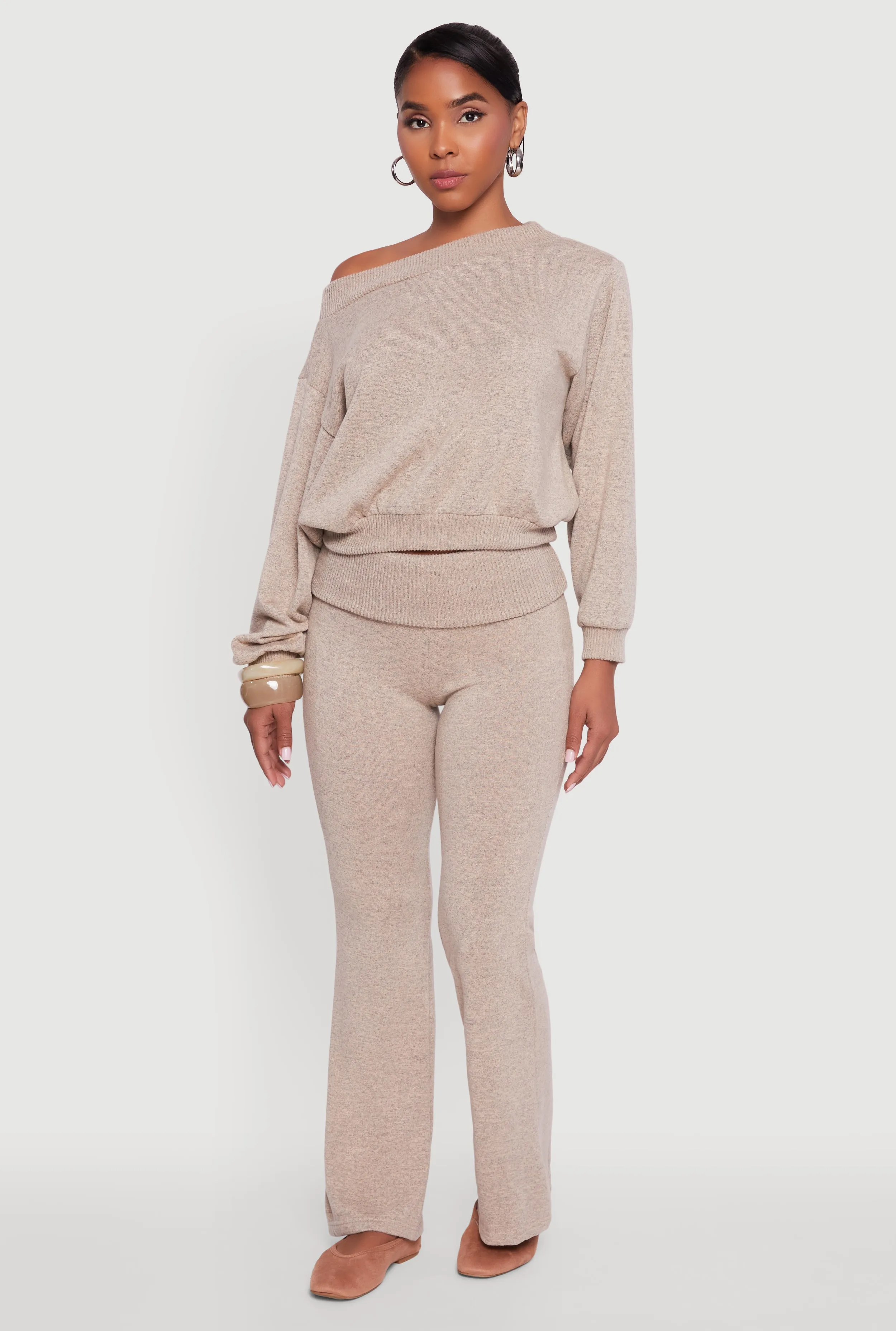 Brushed Knit Fold Over Flare Pants sold by Rainbow product image thumbnail 4
