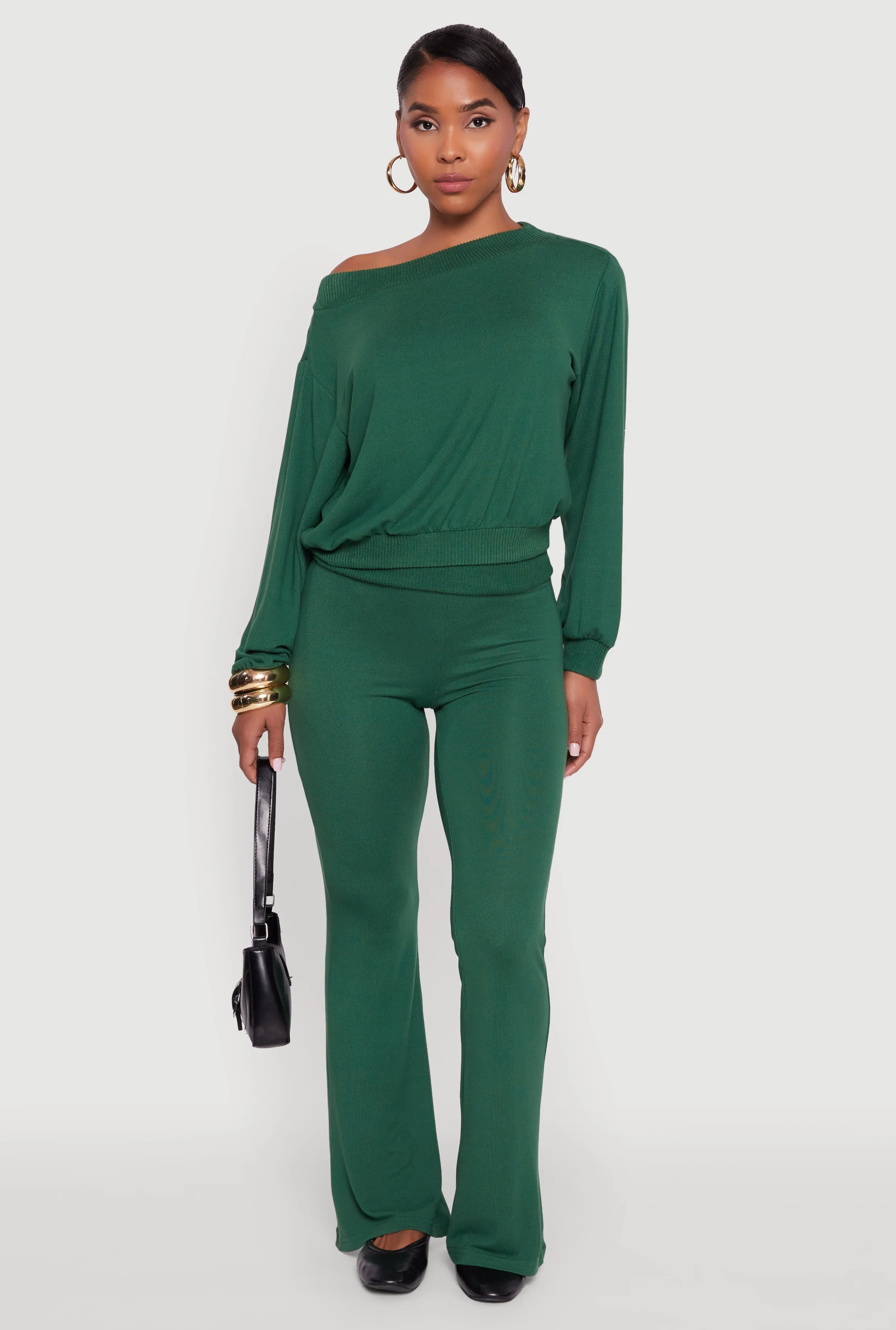 Brushed Knit Fold Over Flare Pants sold by Rainbow