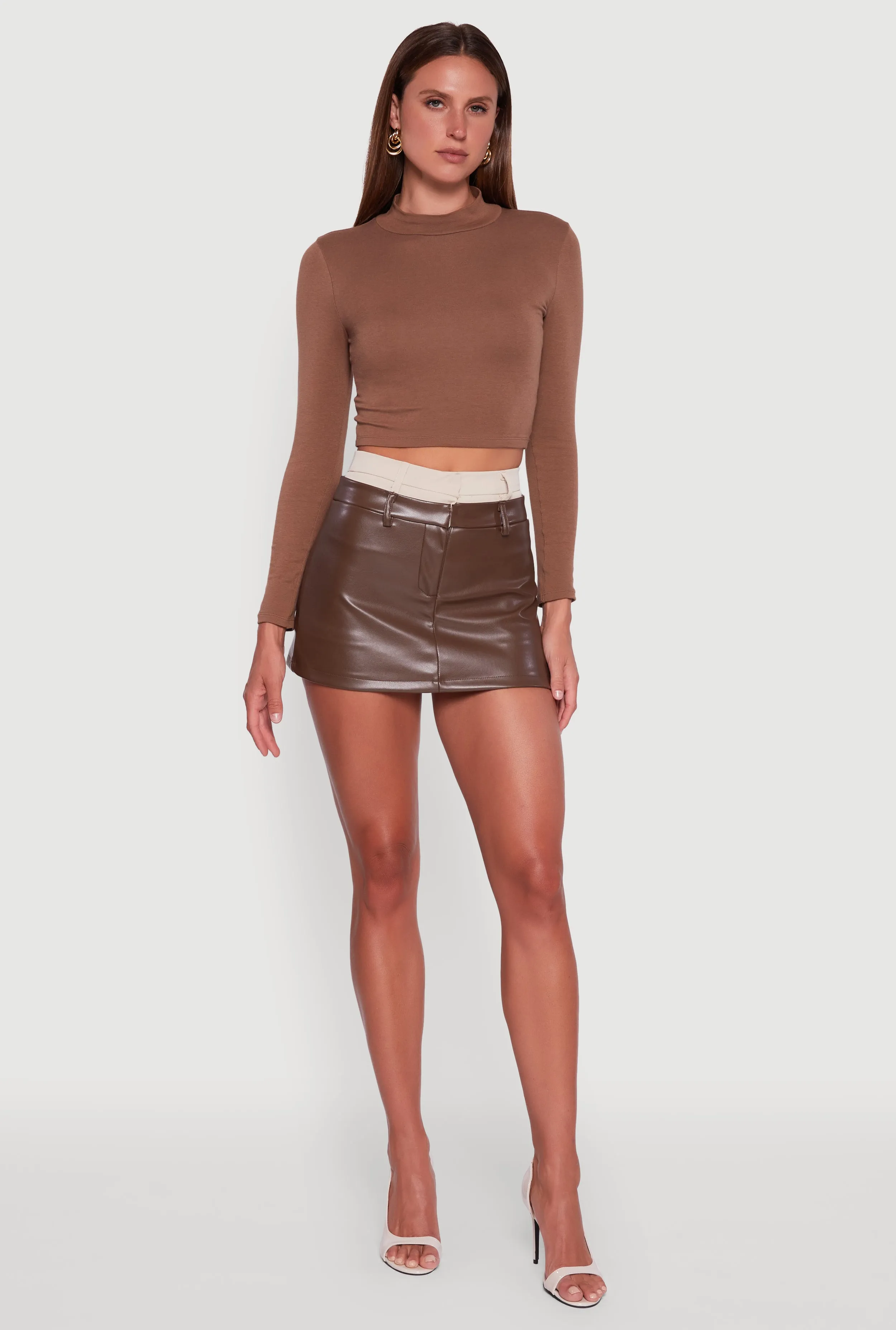 Two Toned High Waisted Faux Leather Mini Skirt sold by Rainbow