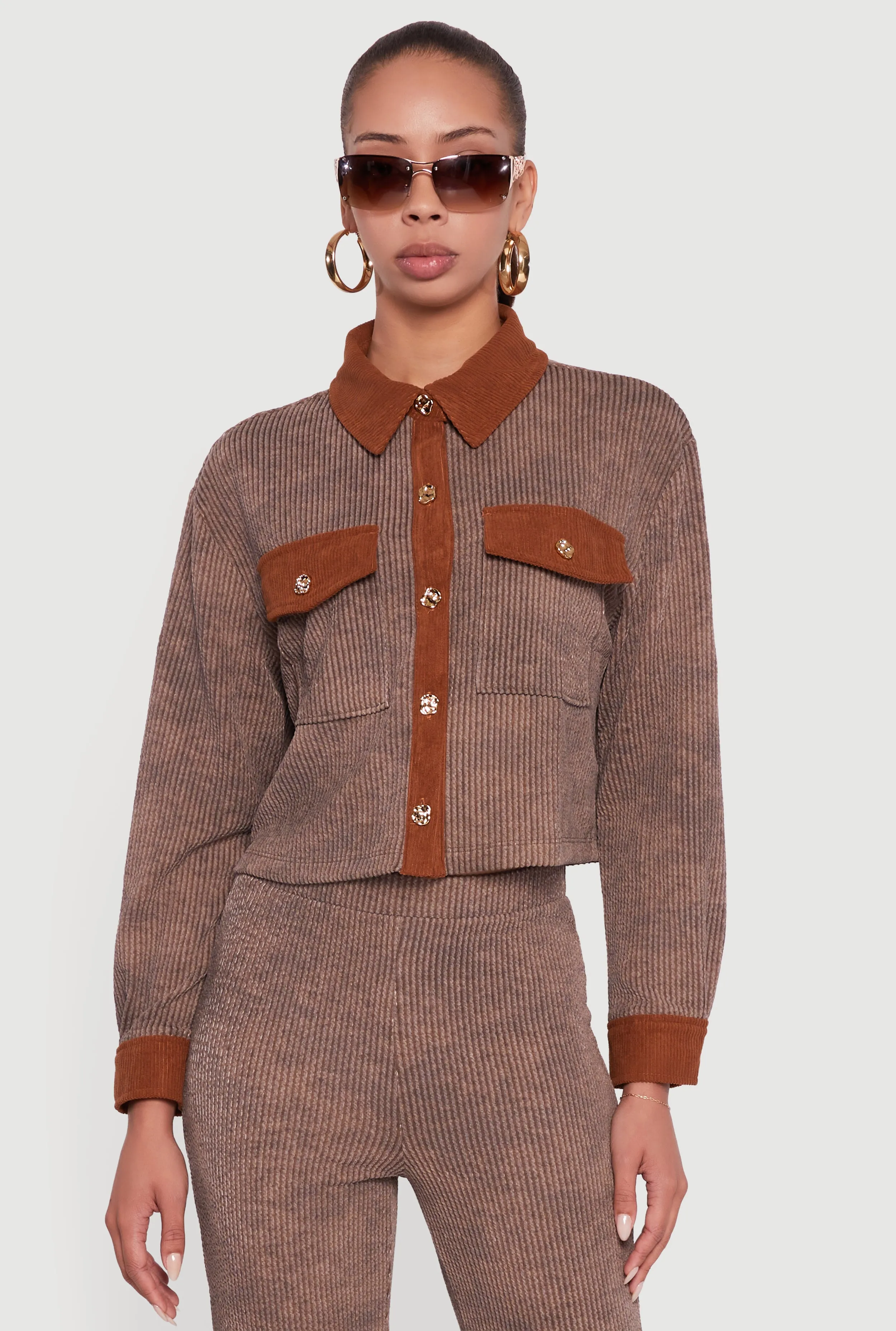 Corduroy Contrast Trim Button Front Shirt sold by Rainbow product image thumbnail 2