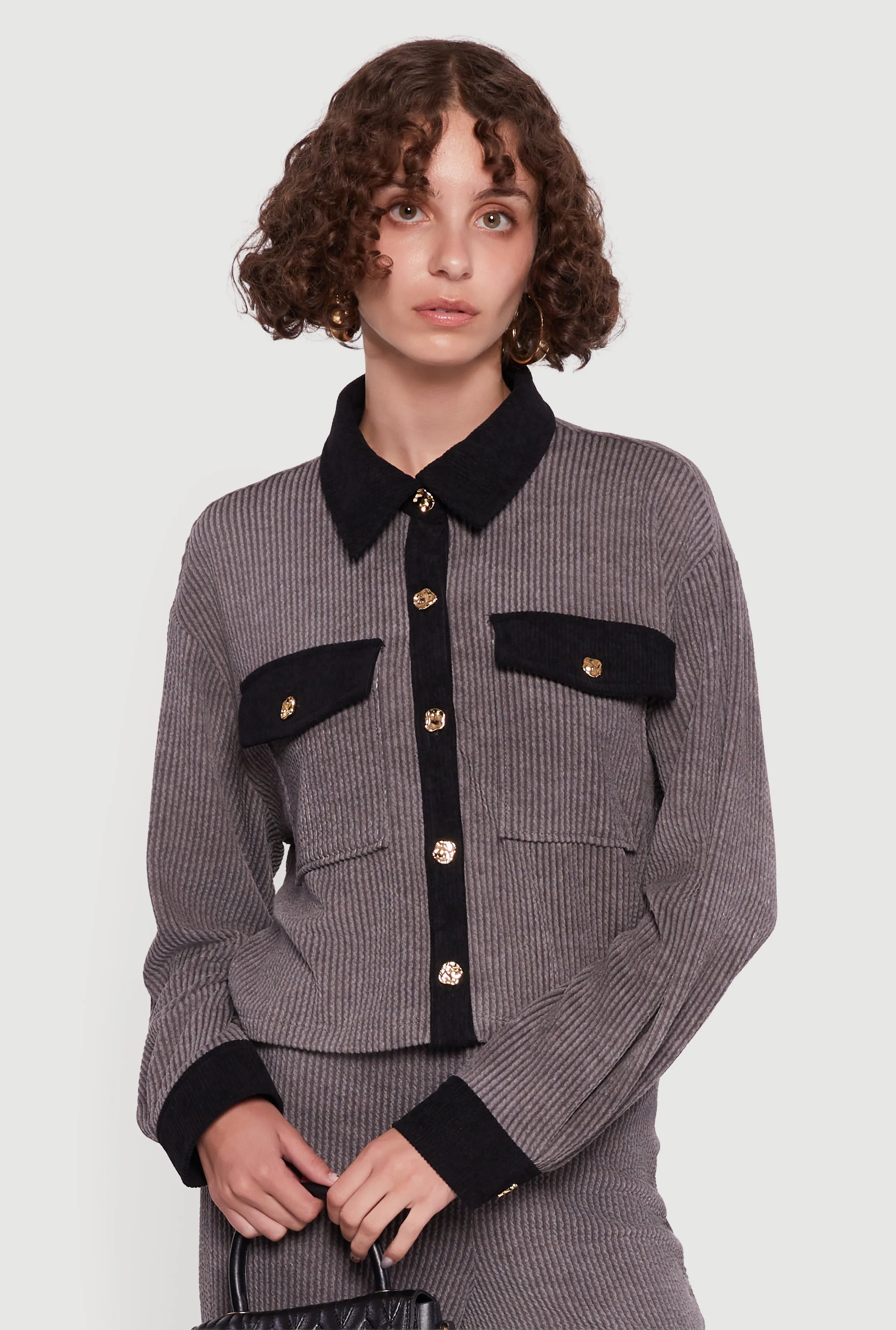 Corduroy Contrast Trim Button Front Shirt sold by Rainbow product image thumbnail 3