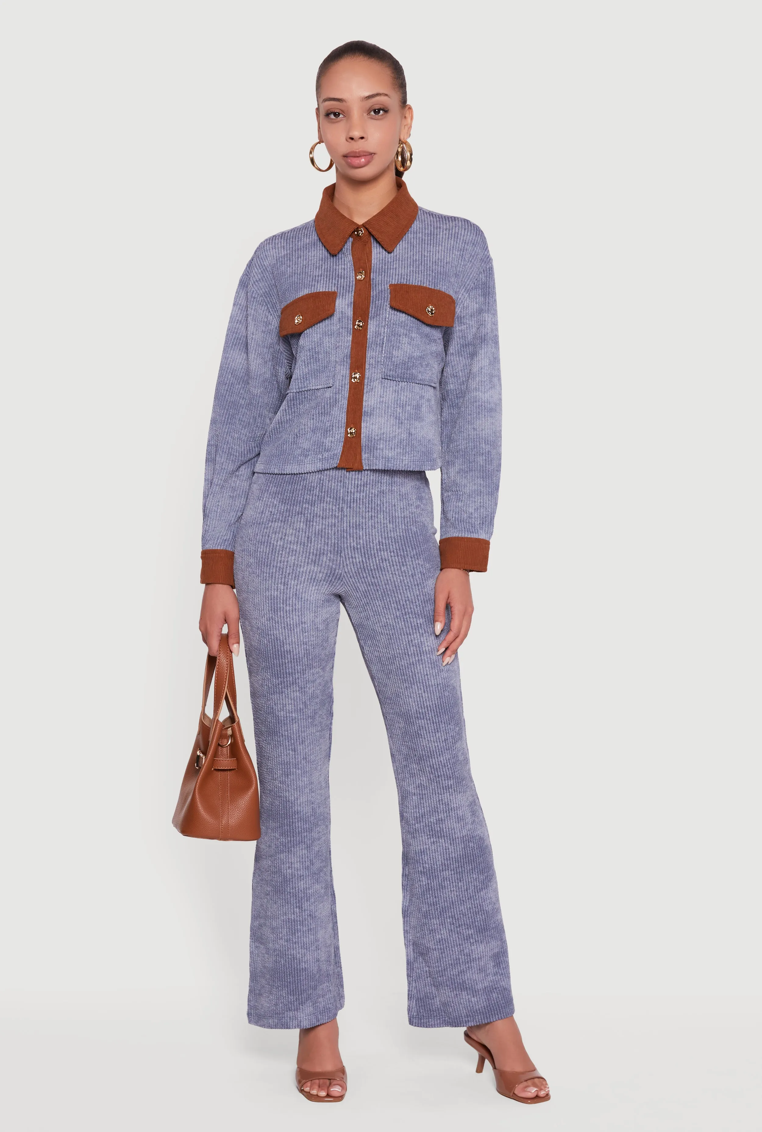 Corduroy Contrast Trim Button Front Shirt sold by Rainbow product image thumbnail 2