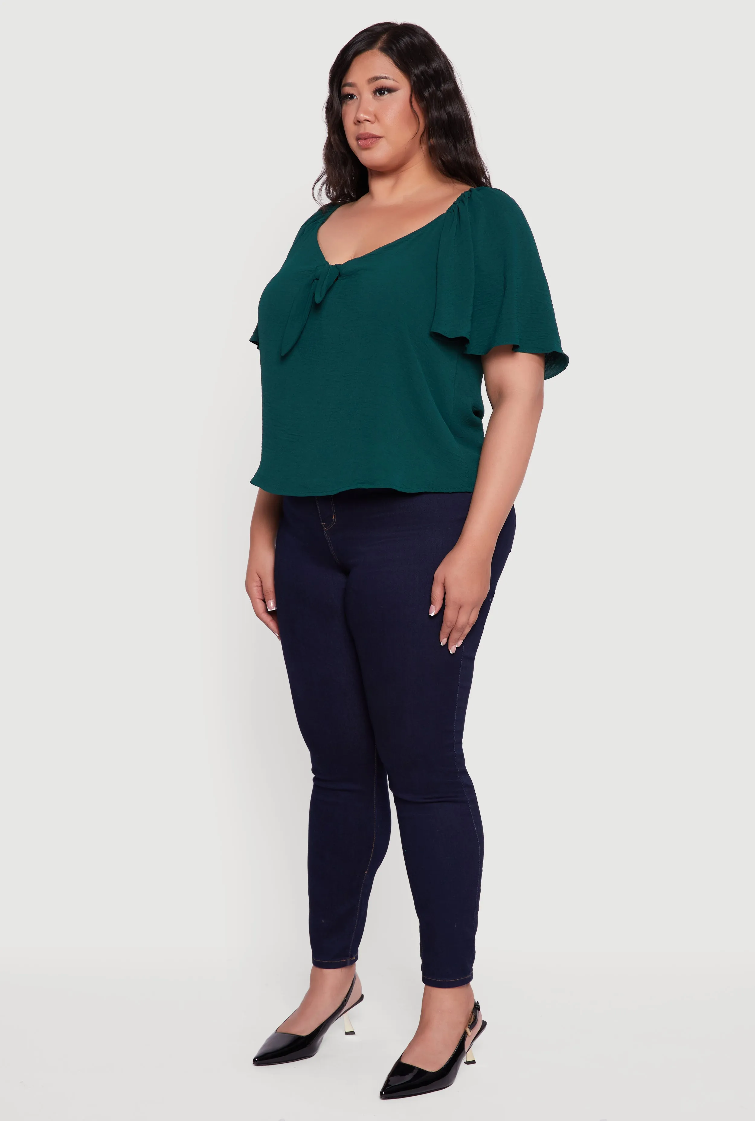 Plus Size Tie Front V Neck Flutter Sleeve Blouse sold by Rainbow product image thumbnail 5