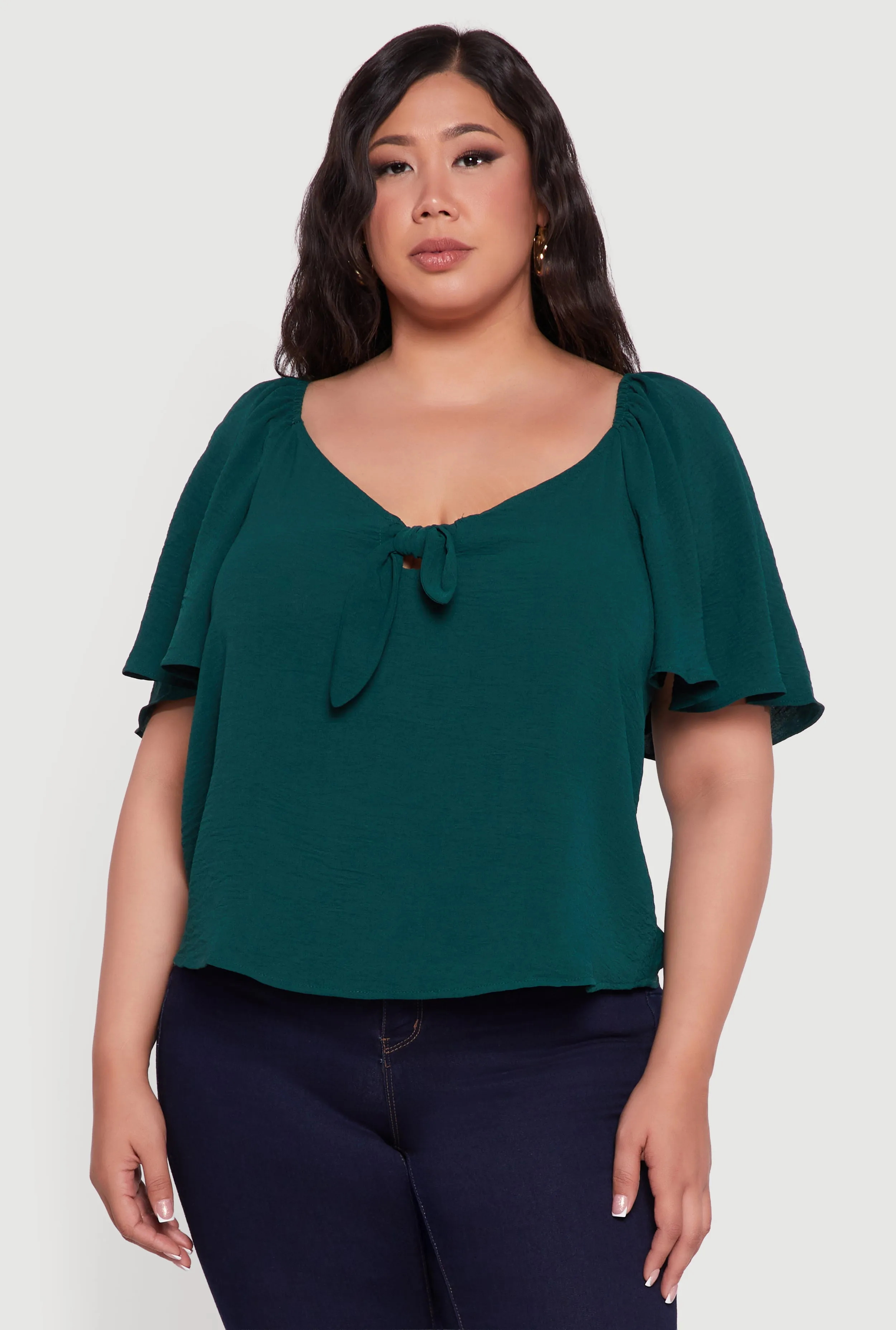 Plus Size Tie Front V Neck Flutter Sleeve Blouse sold by Rainbow product image thumbnail 2