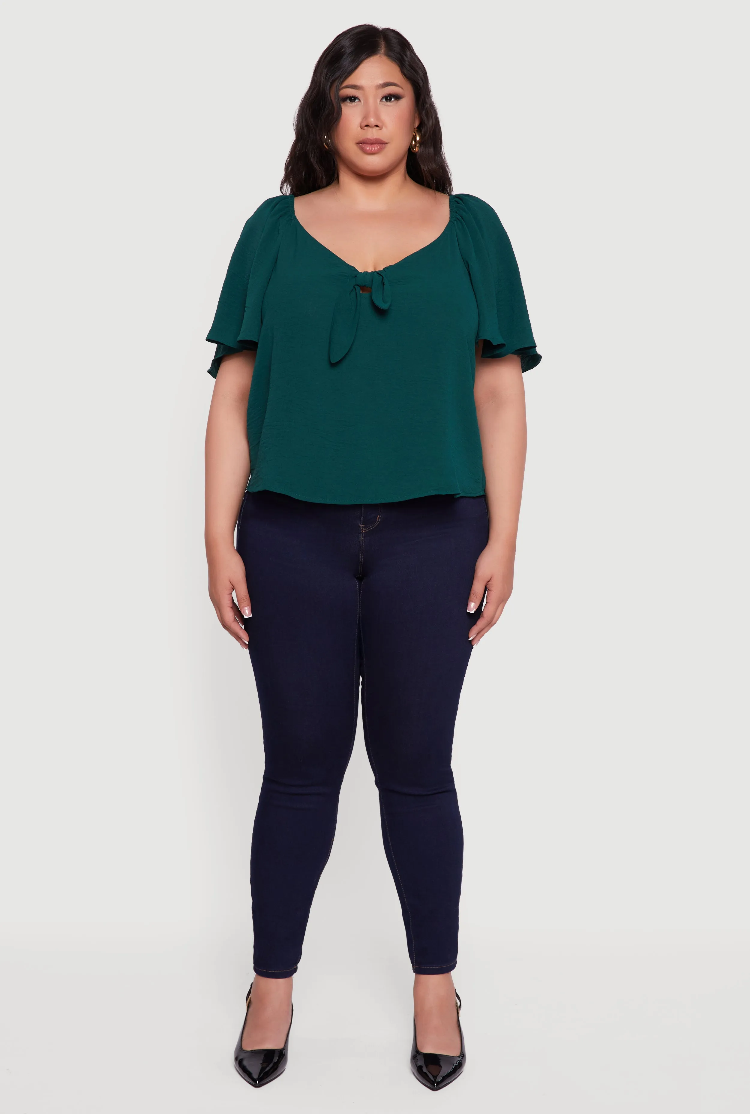 Plus Size Tie Front V Neck Flutter Sleeve Blouse sold by Rainbow product image thumbnail 3