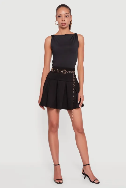 Faux Suede Drop Waist Pleated Mini Skirt sold by Rainbow