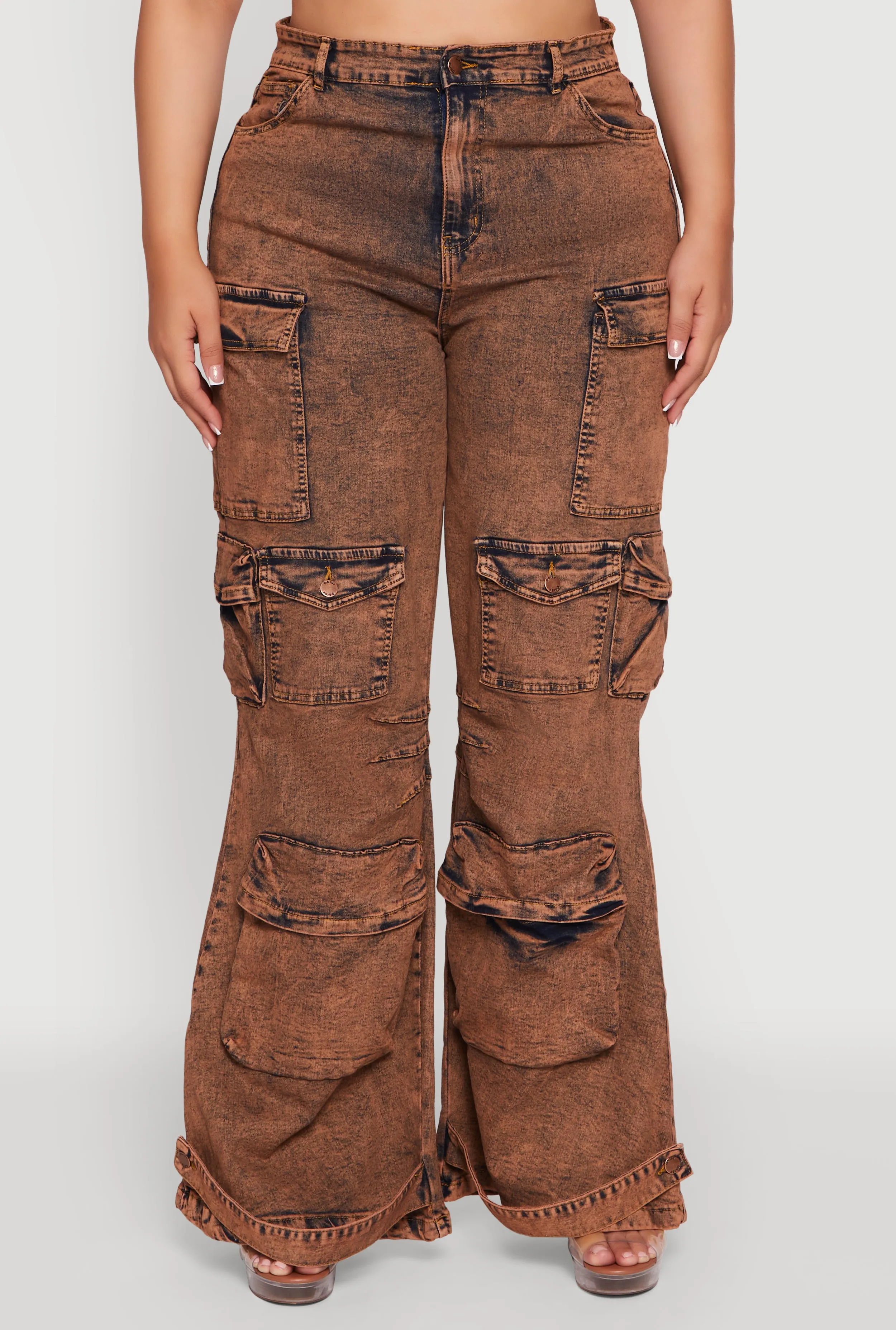 Plus Size Acid Wash High Waisted Wide Leg Utility Jeans sold by Rainbow product image thumbnail 5