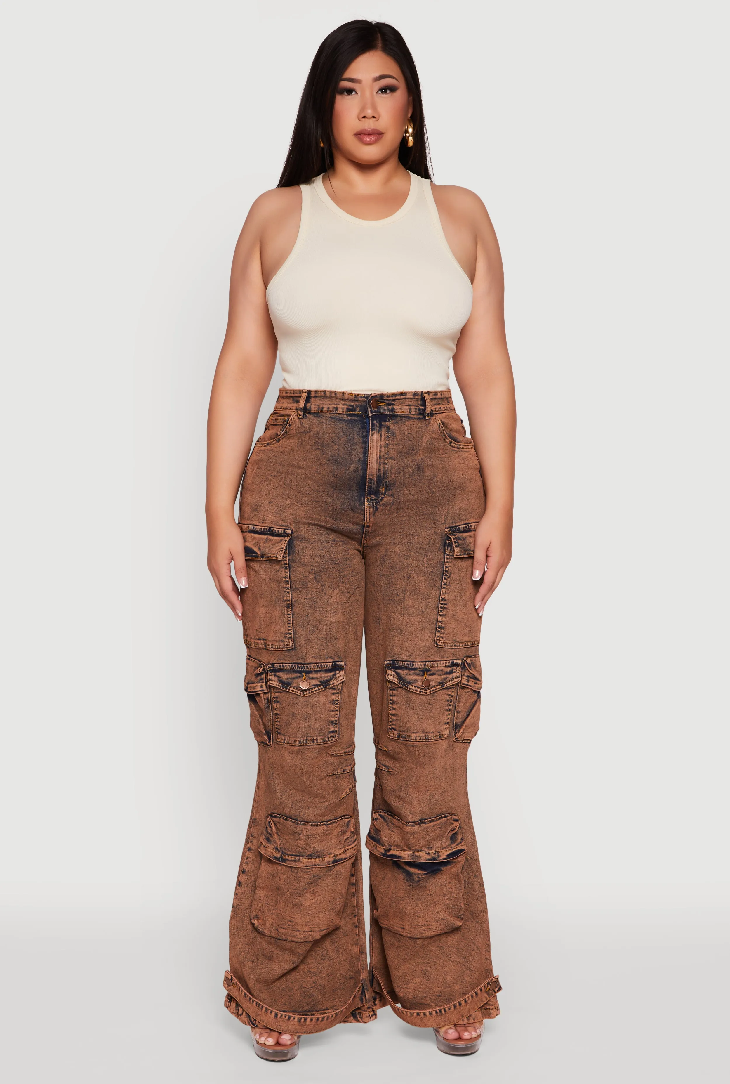 Plus Size Acid Wash High Waisted Wide Leg Utility Jeans sold by Rainbow product image thumbnail 2