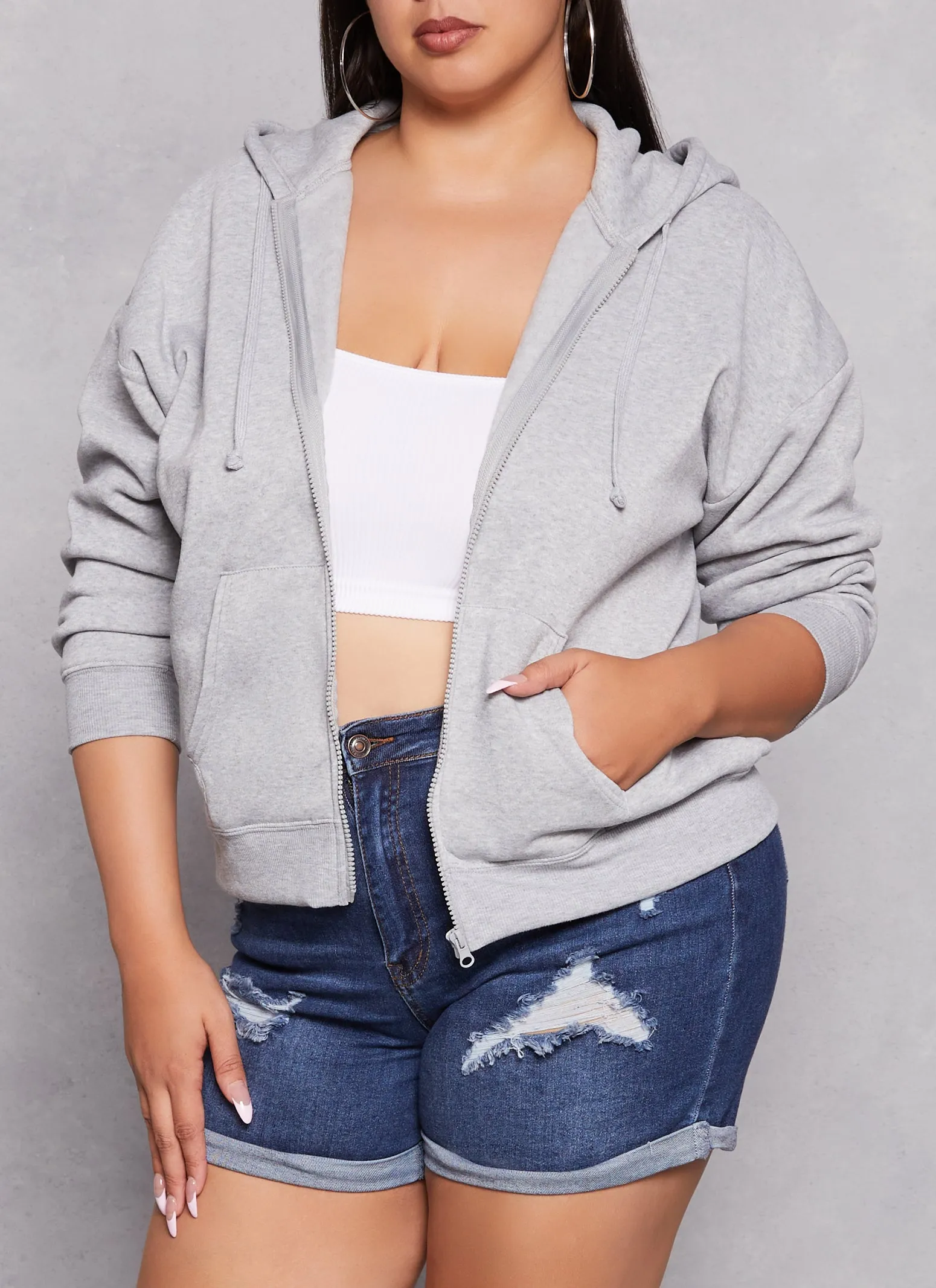 Plus Size Solid Zip Front Hoodie sold by Rainbow product image thumbnail 5