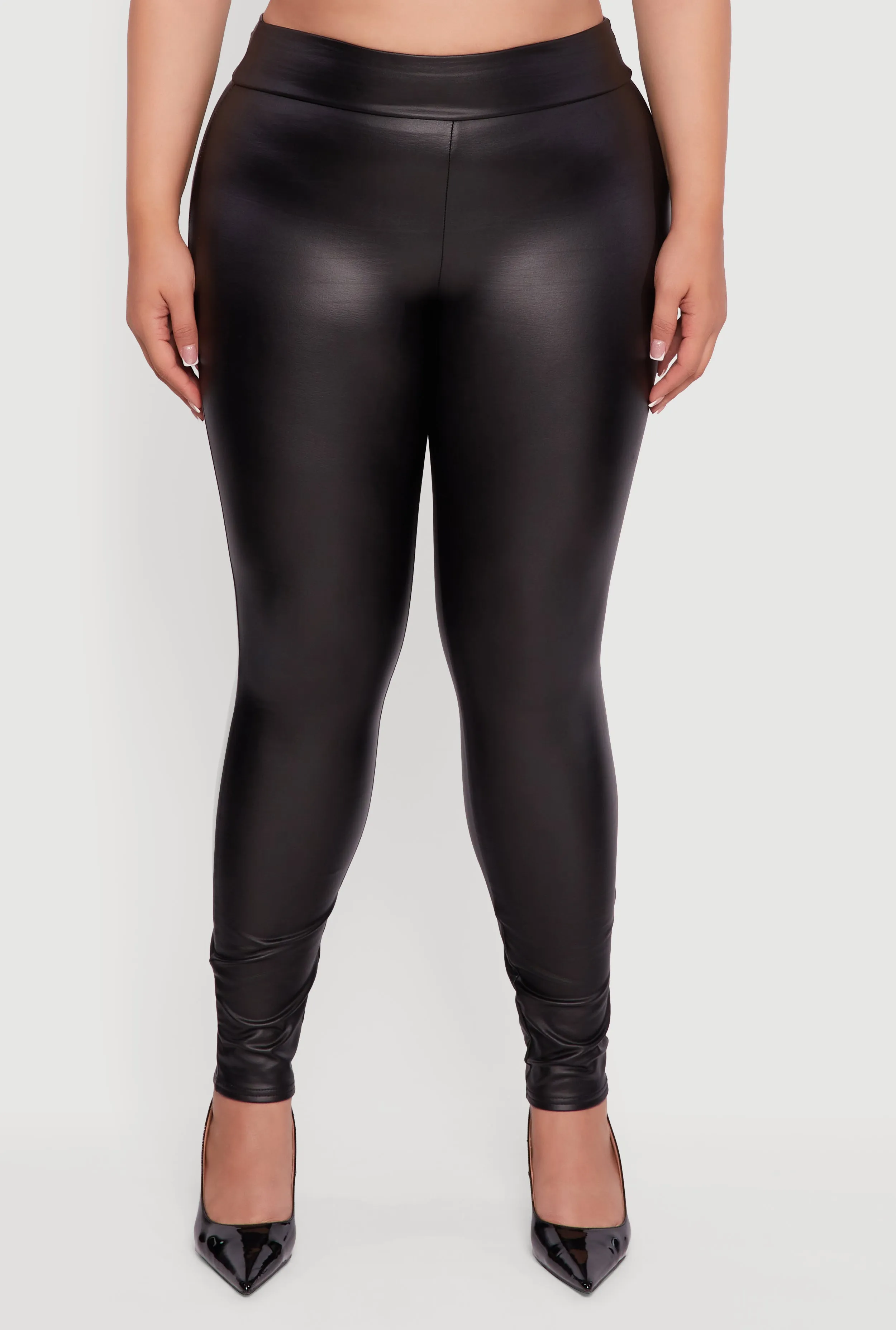 Plus Size Fleece Lined High Waisted Faux Leather Leggings sold by Rainbow product image thumbnail 5