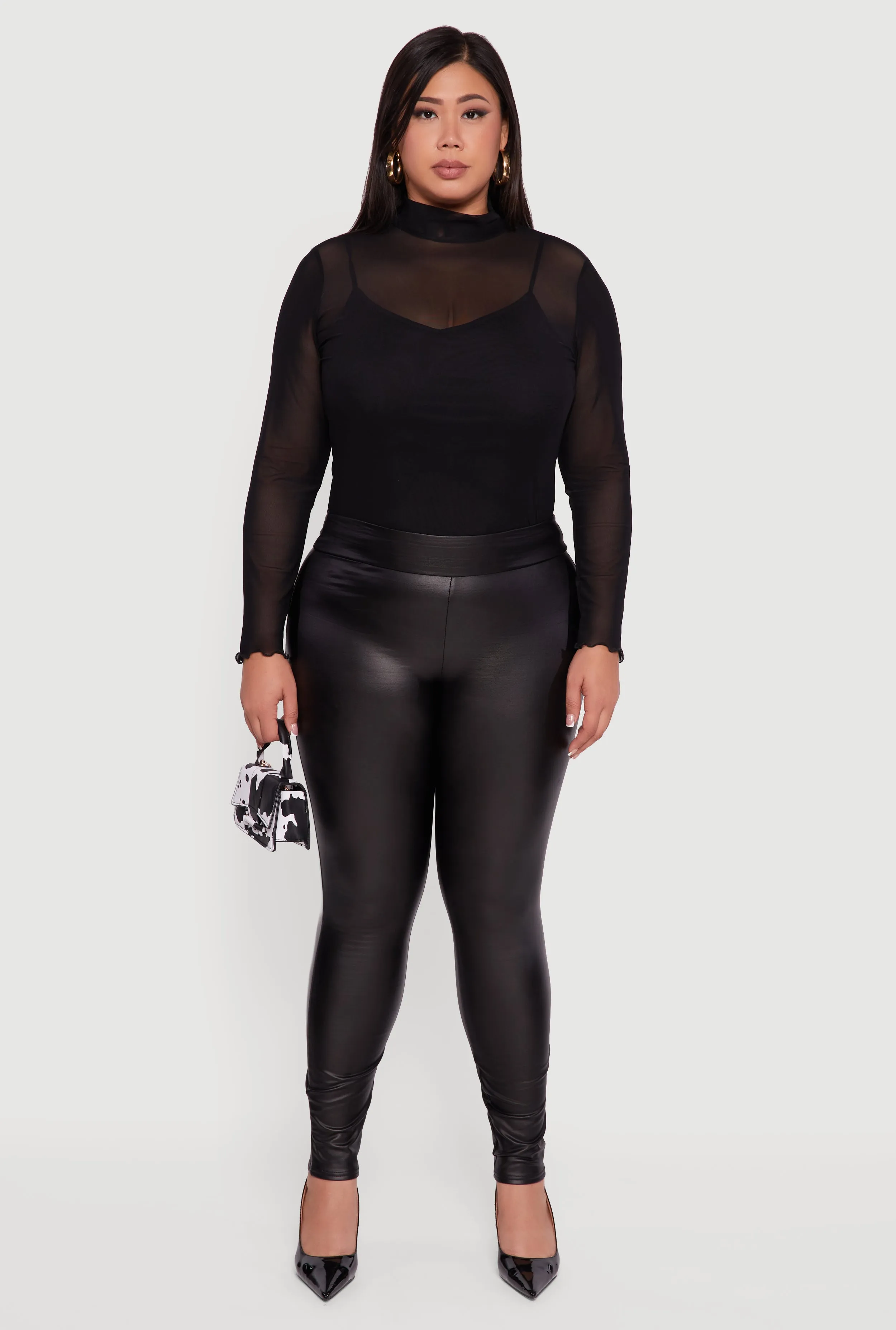 Plus Size Fleece Lined High Waisted Faux Leather Leggings sold by Rainbow product image thumbnail 2