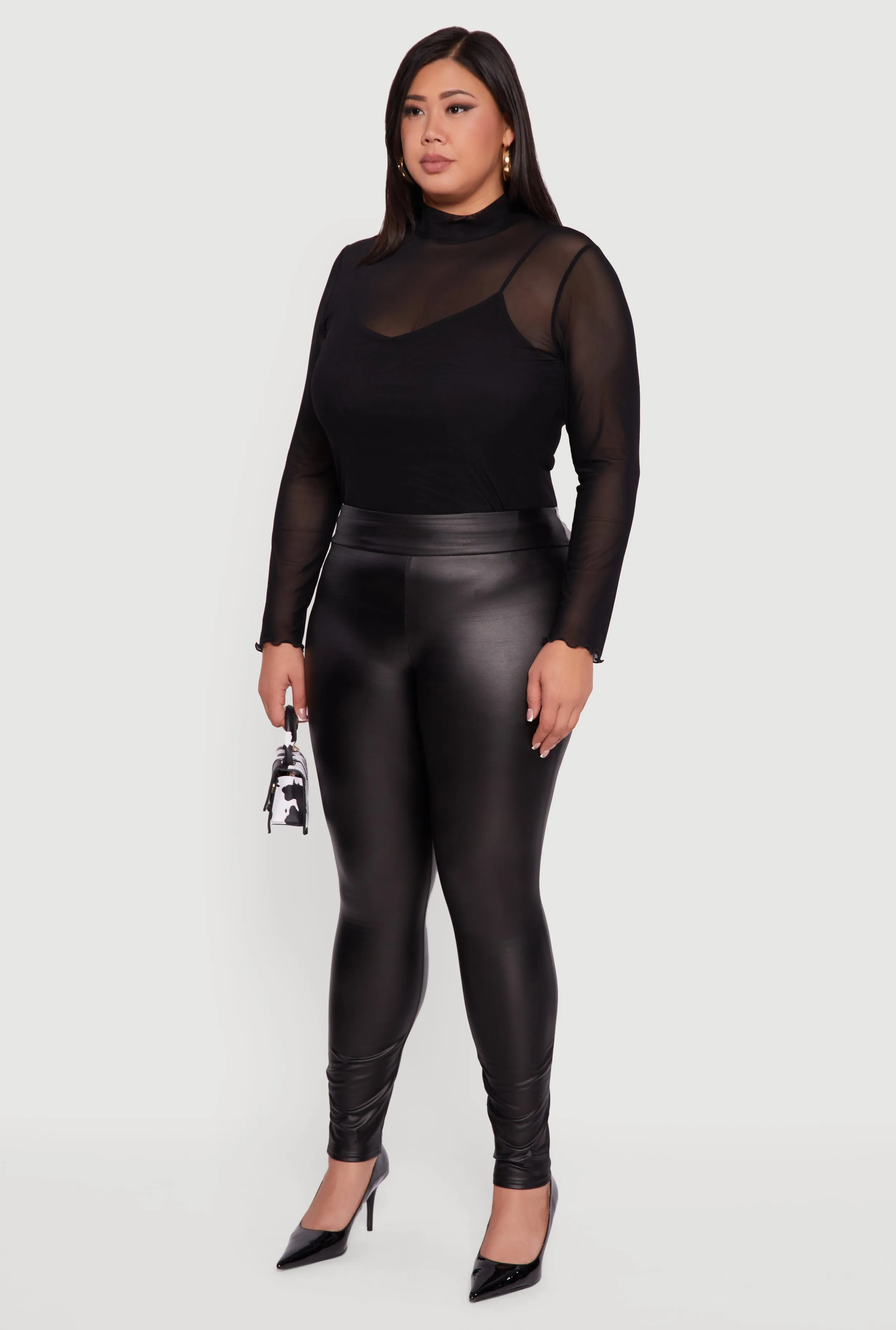 Plus Size Fleece Lined High Waisted Faux Leather Leggings sold by Rainbow product image thumbnail 3