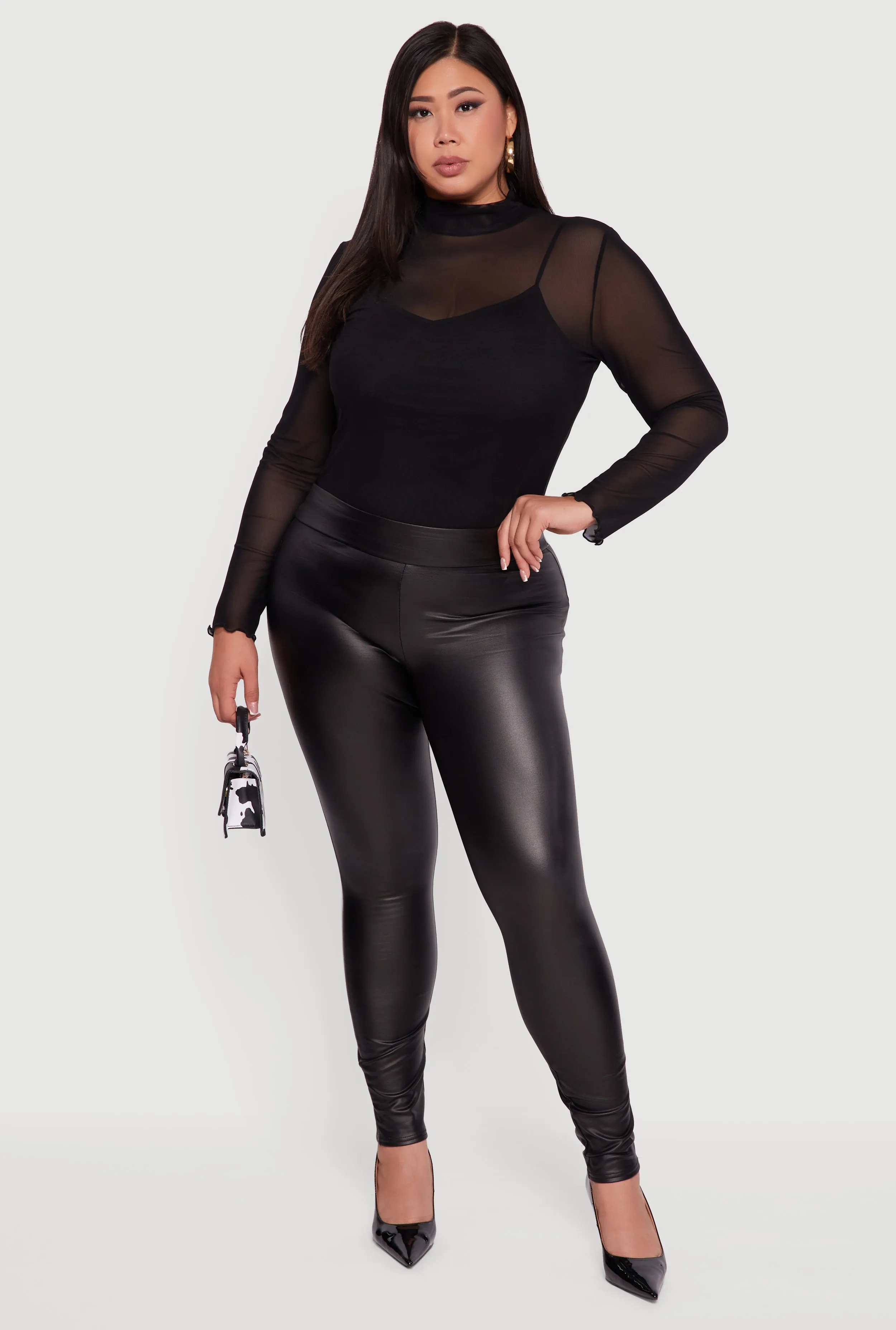 Plus Size Fleece Lined High Waisted Faux Leather Leggings sold by Rainbow