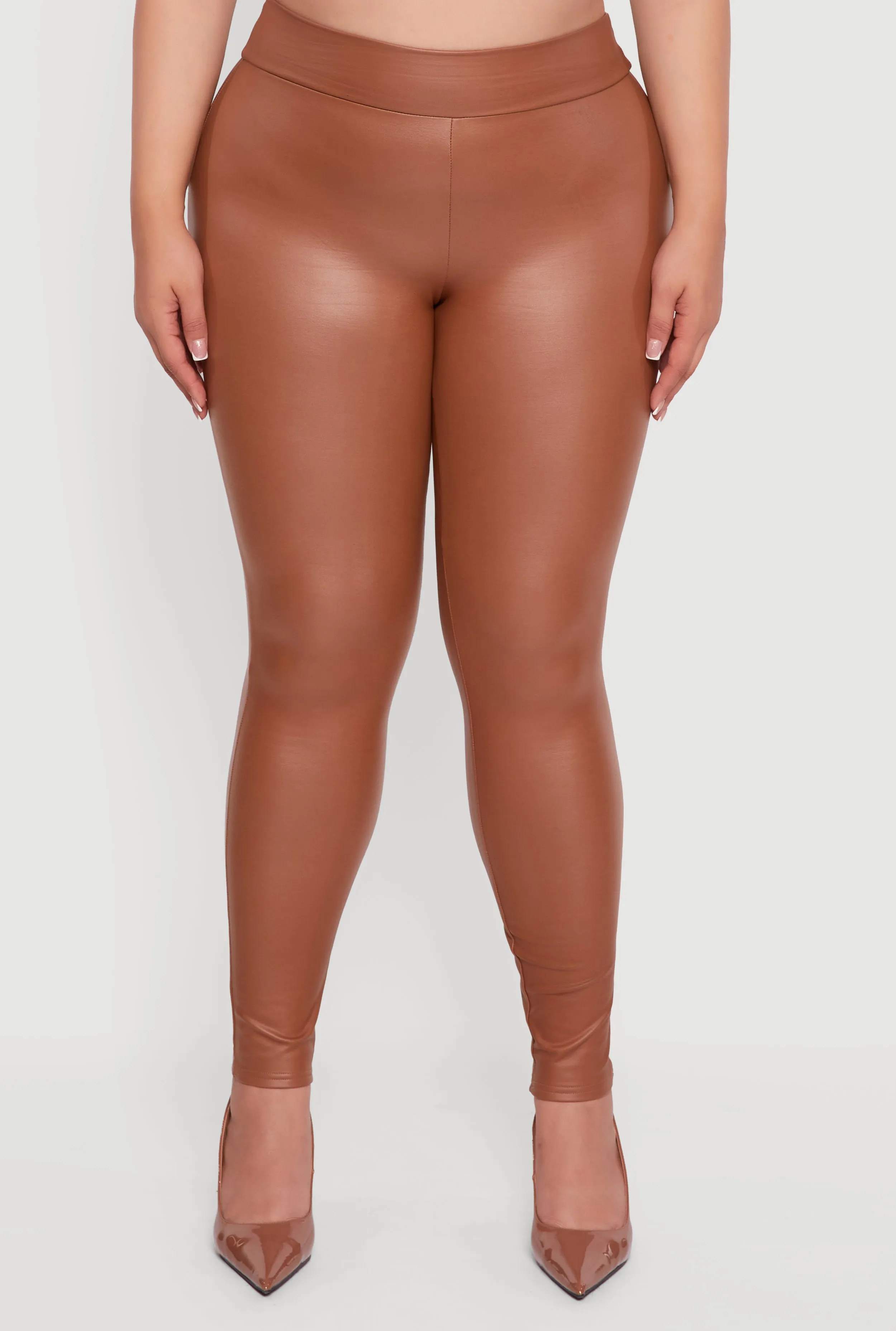 Plus Size Fleece Lined High Waisted Faux Leather Leggings sold by Rainbow product image thumbnail 5