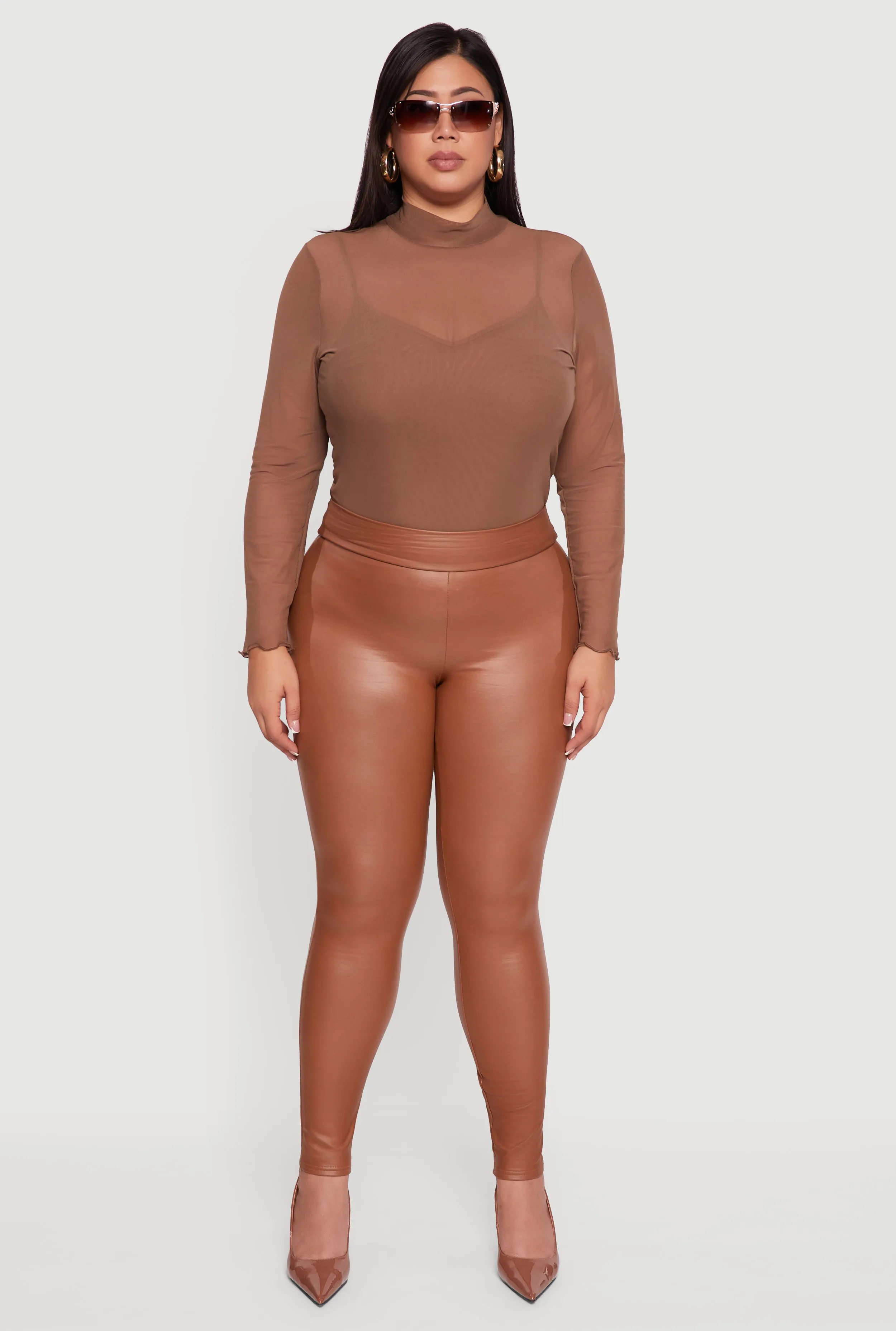 Plus Size Fleece Lined High Waisted Faux Leather Leggings sold by Rainbow product image thumbnail 2