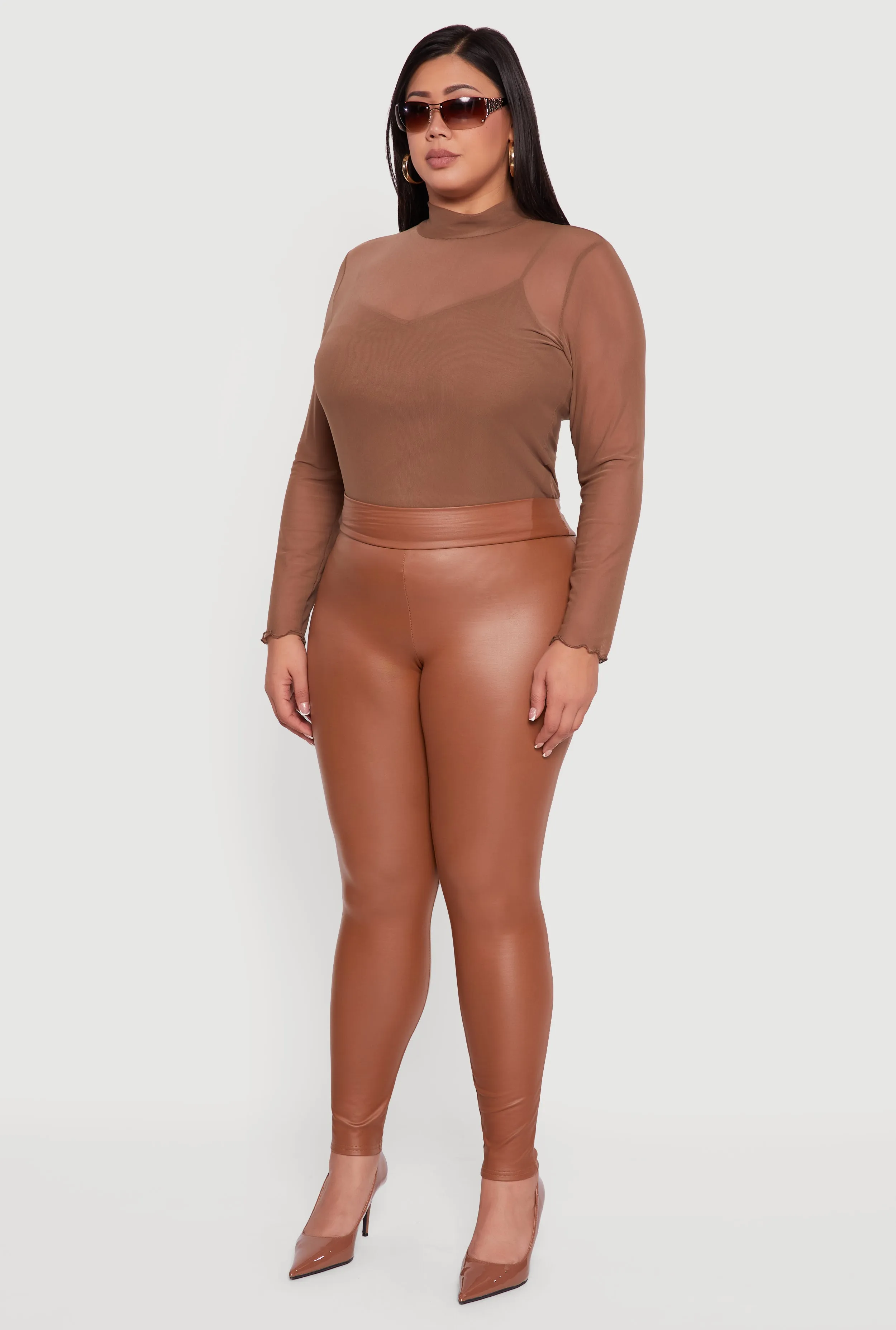 Plus Size Fleece Lined High Waisted Faux Leather Leggings sold by Rainbow product image thumbnail 3