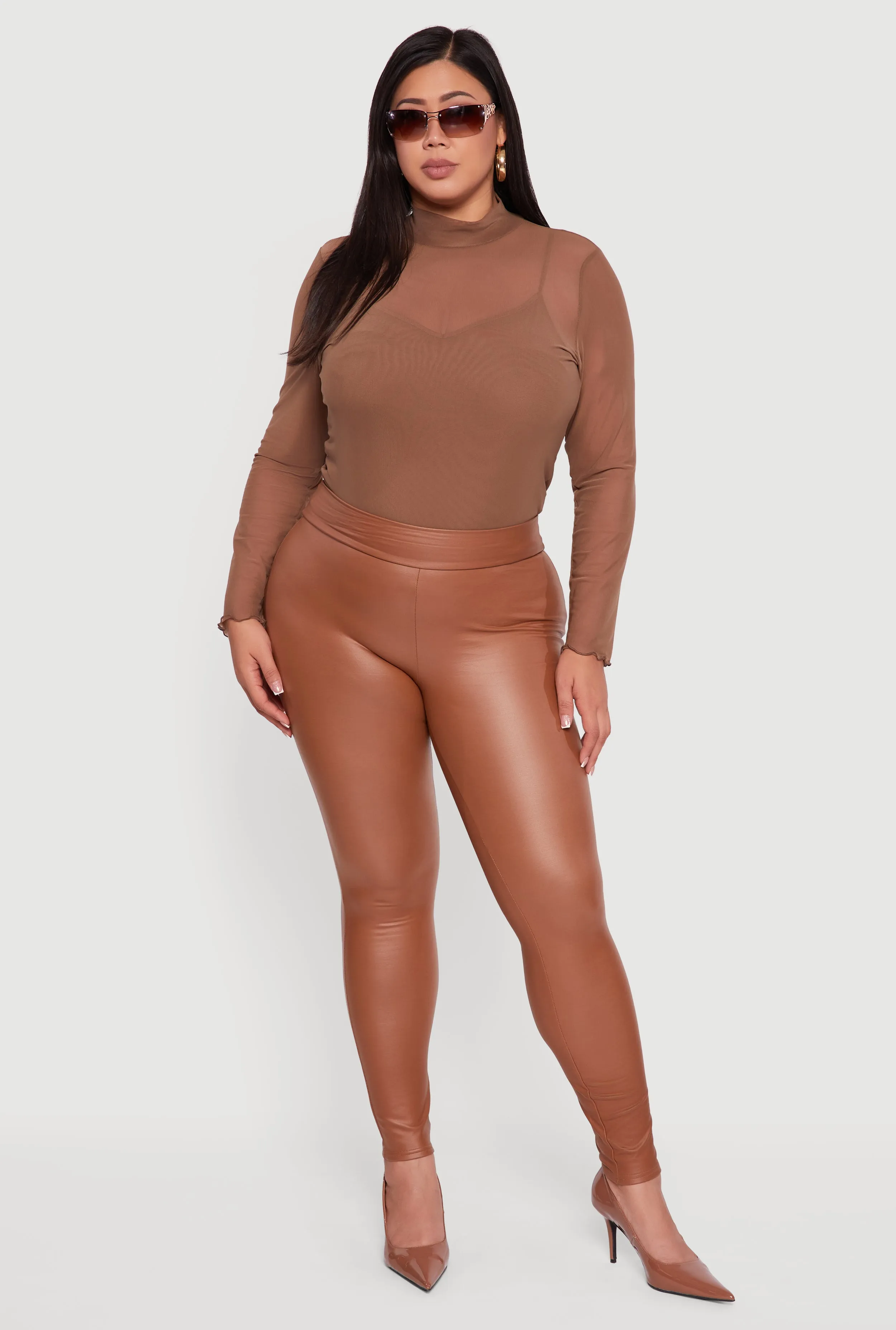 Plus Size Fleece Lined High Waisted Faux Leather Leggings sold by Rainbow