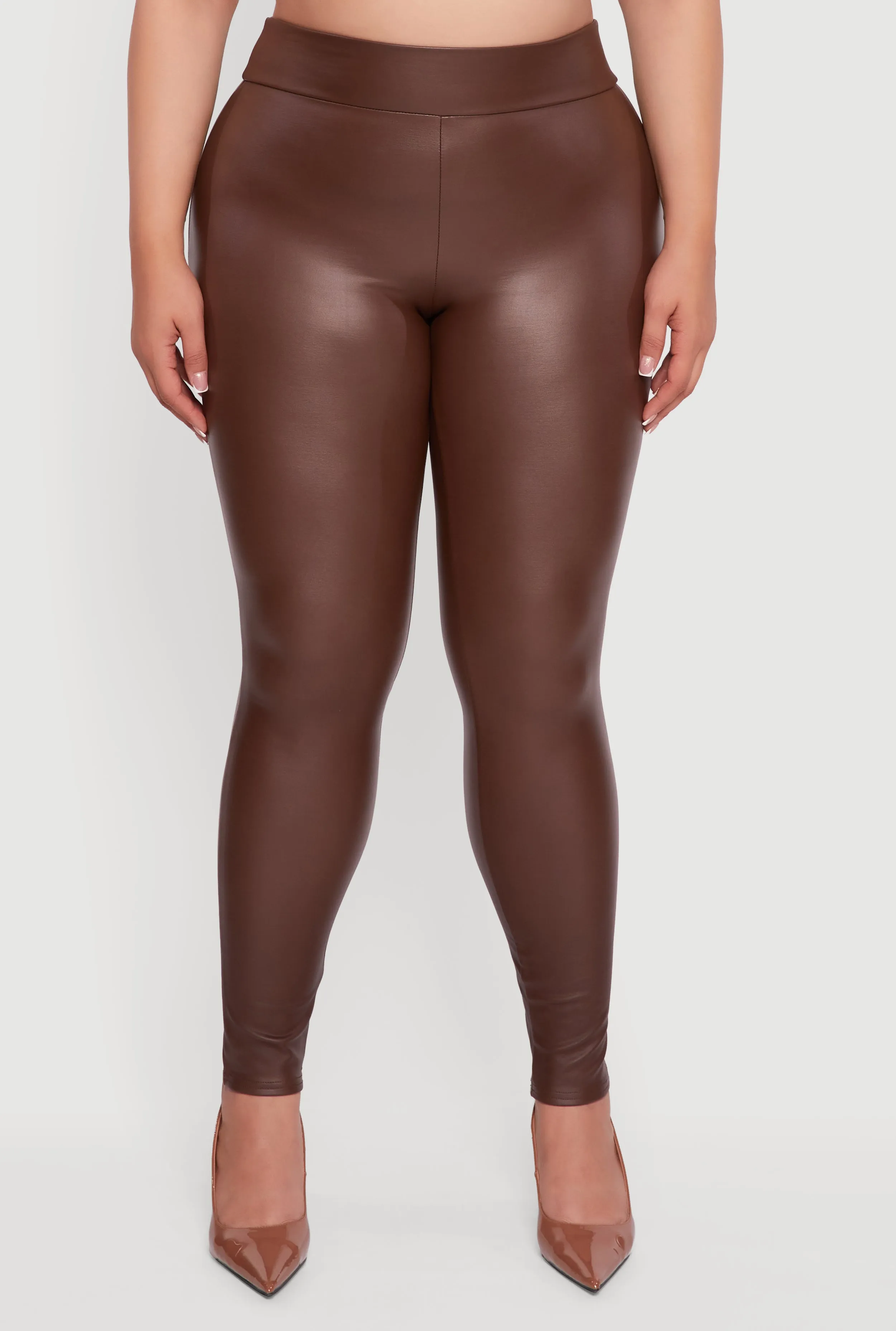 Plus Size Fleece Lined High Waisted Faux Leather Leggings sold by Rainbow product image thumbnail 5