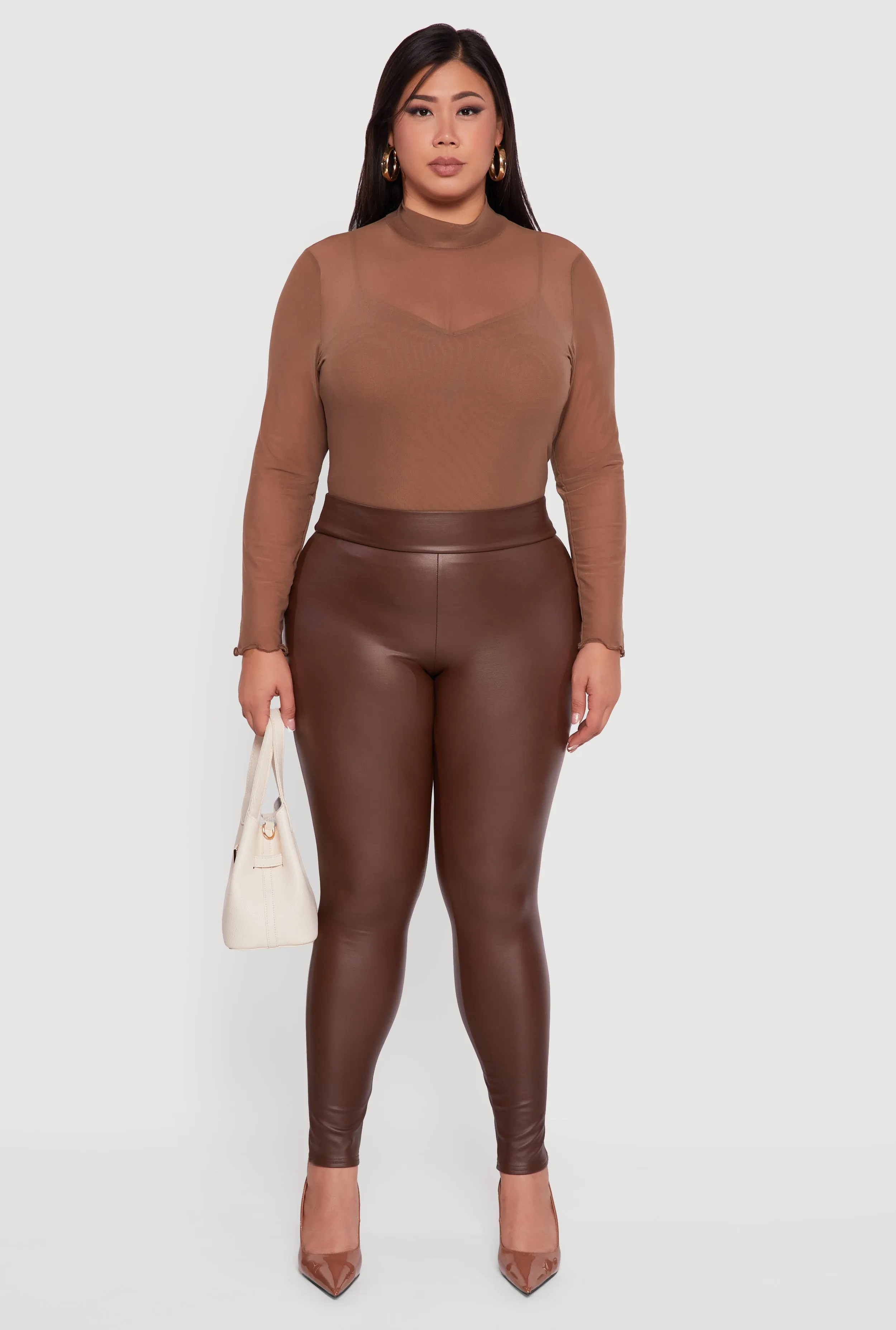 Plus Size Fleece Lined High Waisted Faux Leather Leggings sold by Rainbow product image thumbnail 2