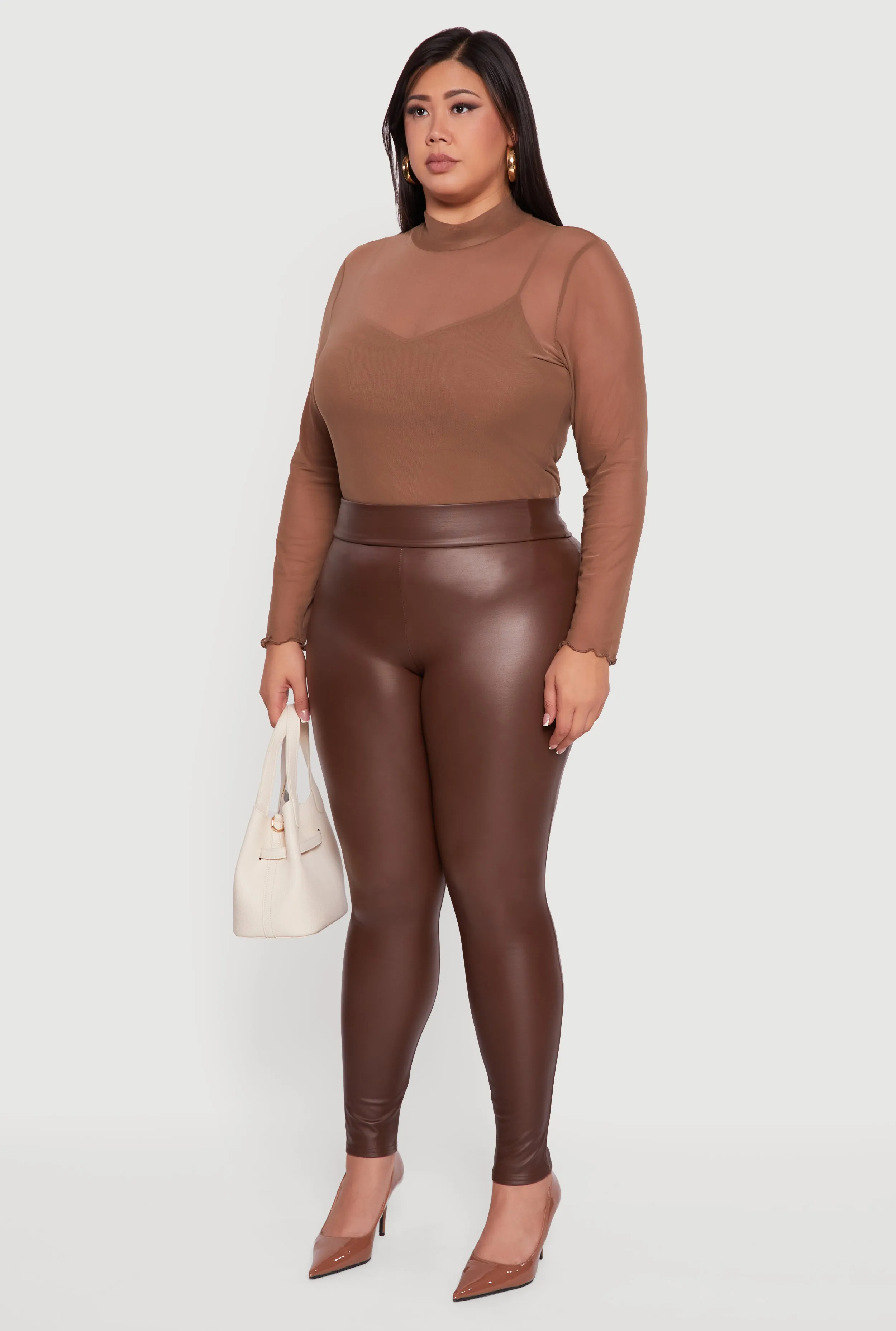 Plus Size Fleece Lined High Waisted Faux Leather Leggings sold by Rainbow product image thumbnail 3