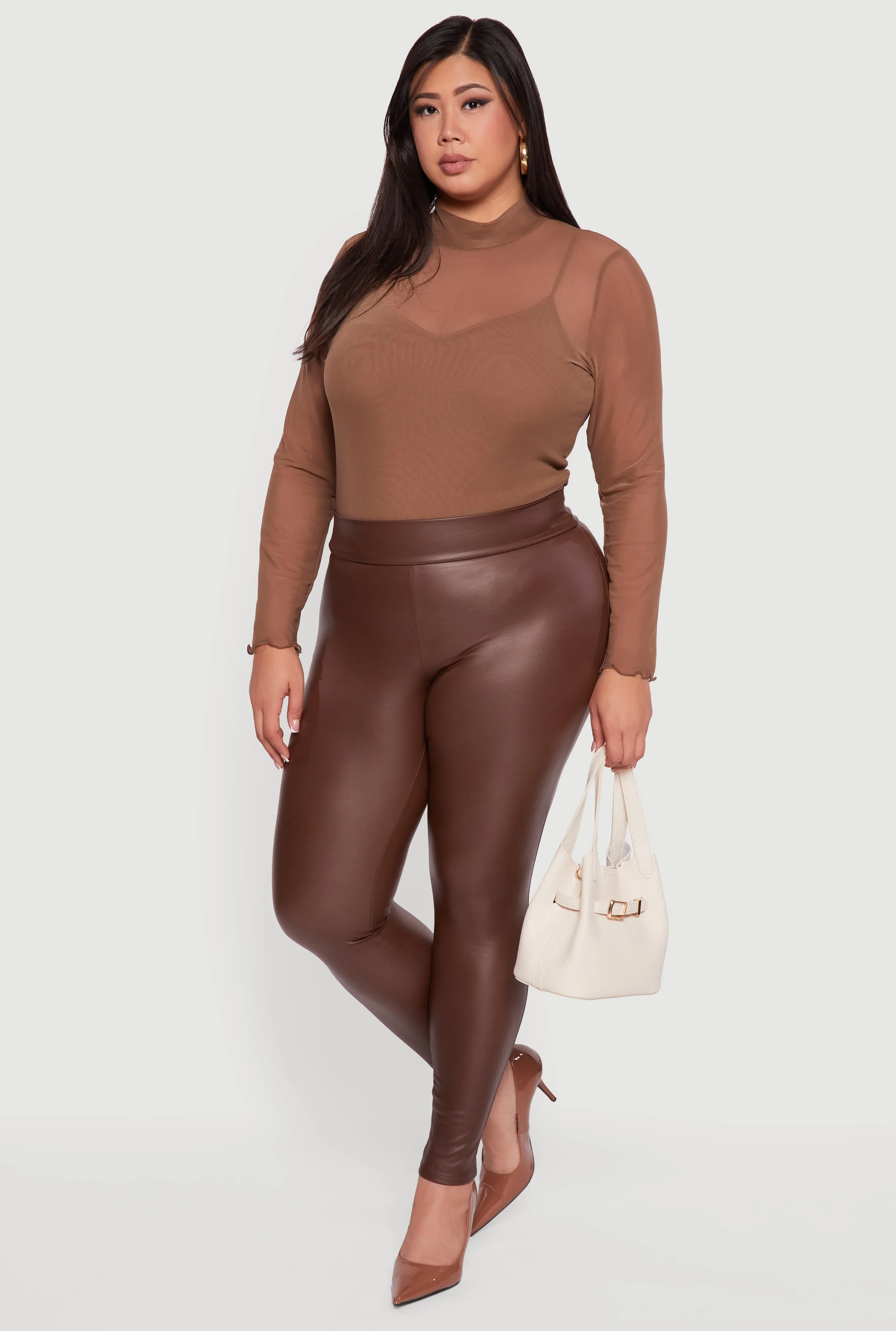 Plus Size Fleece Lined High Waisted Faux Leather Leggings sold by Rainbow