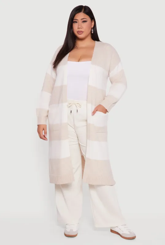 Plus Size Striped Marled Brushed Knit Duster sold by Rainbow