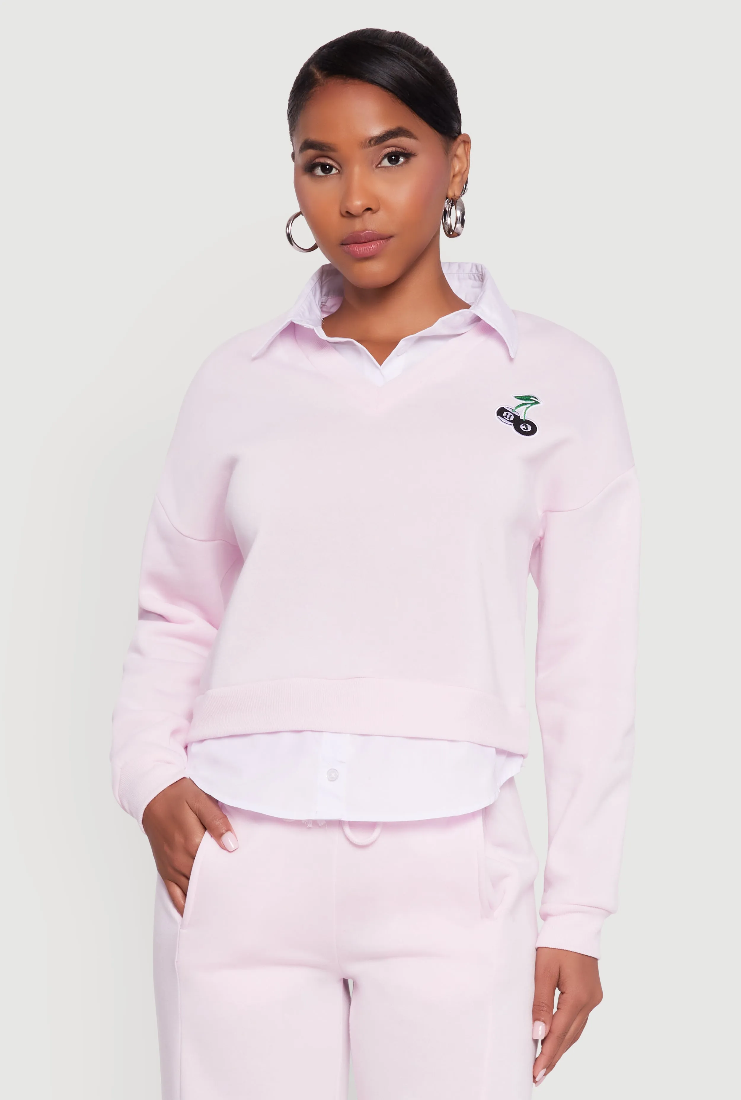 Graphic Detail Layered Look Shirt Collar Sweatshirt sold by Rainbow product image thumbnail 2