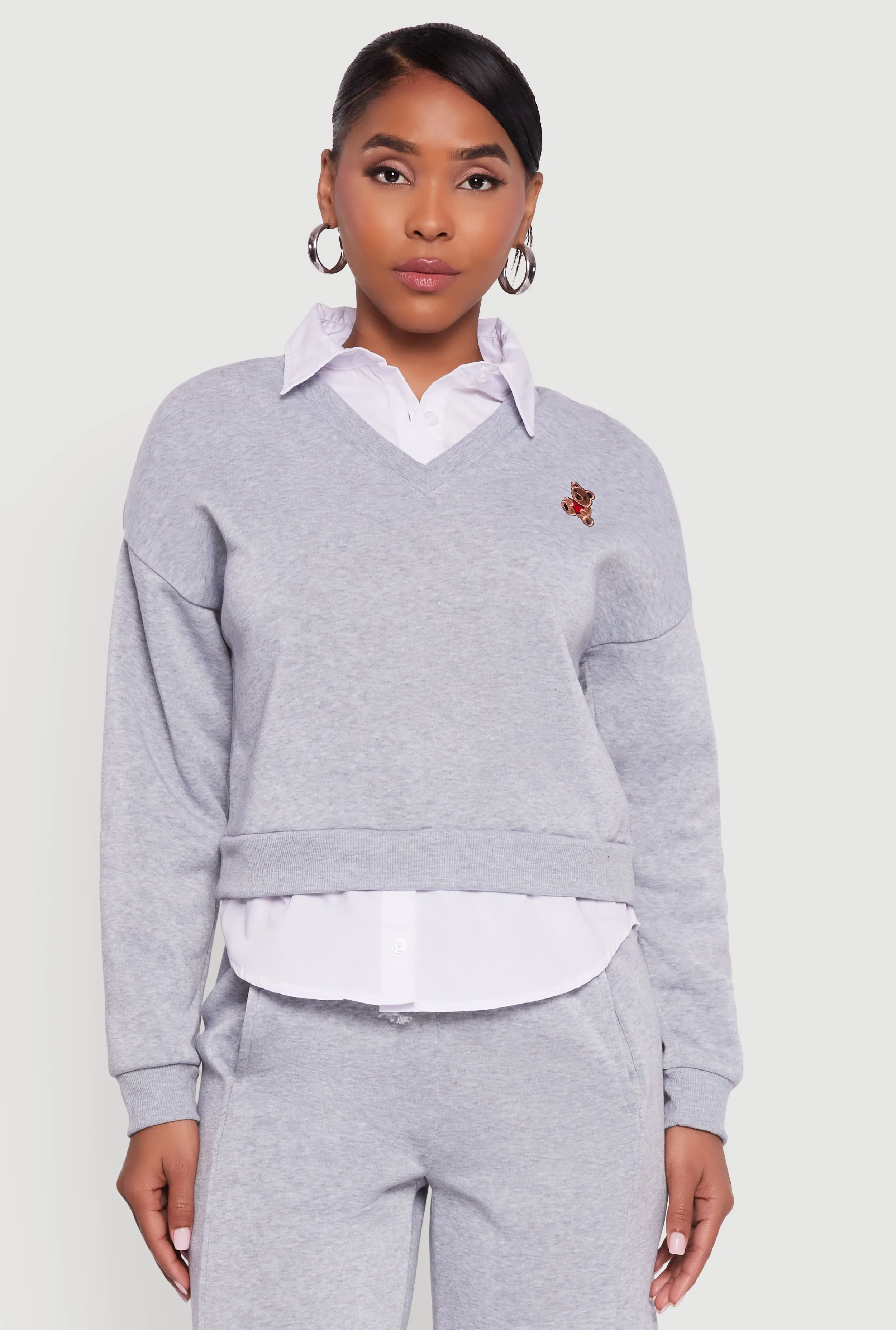 Graphic Detail Layered Look Shirt Collar Sweatshirt sold by Rainbow product image thumbnail 3