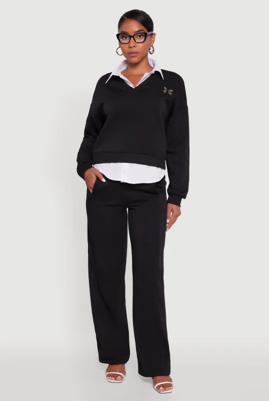 High Waisted Fleece Wide Leg Pants with Pockets sold by Rainbow