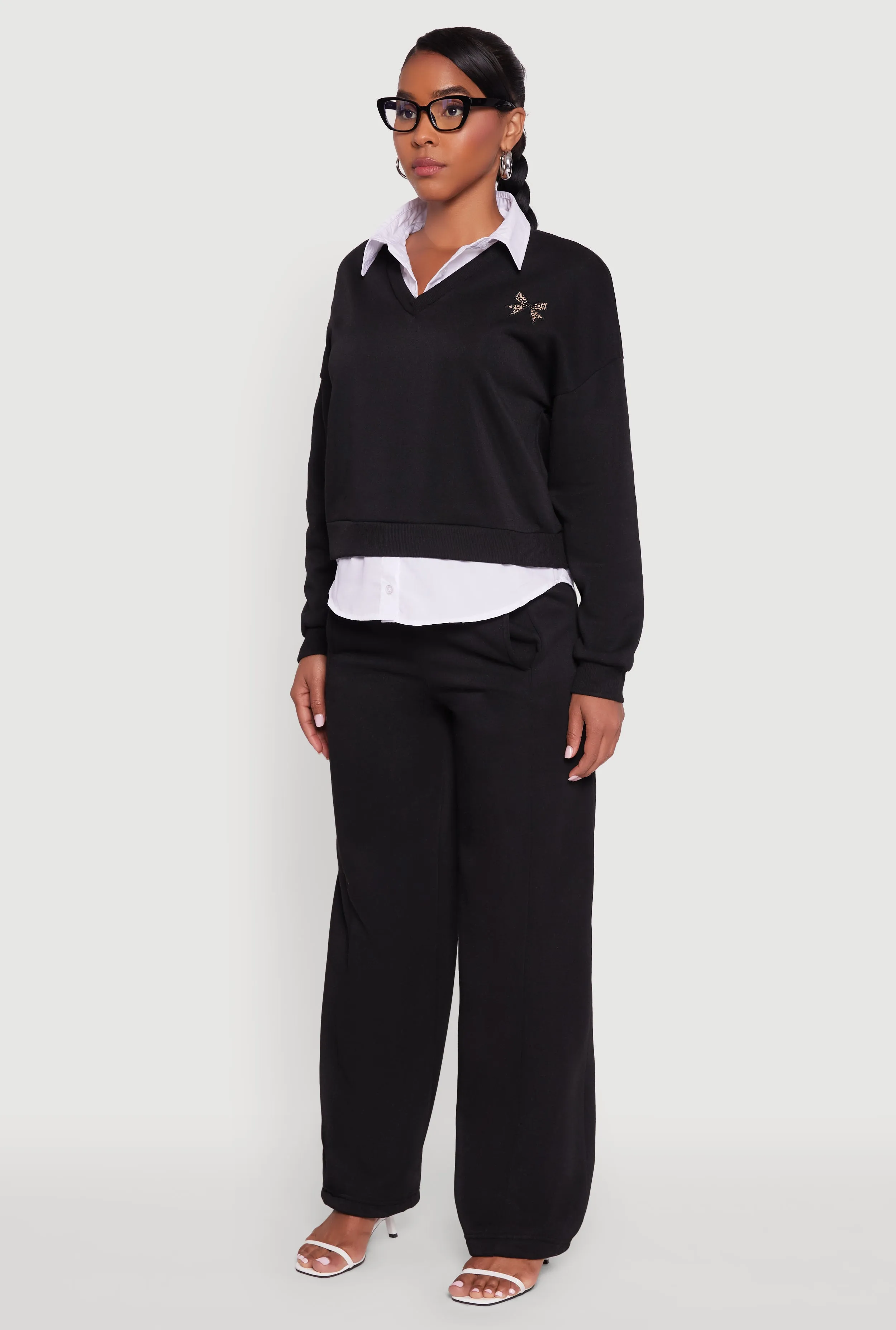 Graphic Detail Layered Look Shirt Collar Sweatshirt sold by Rainbow product image thumbnail 5