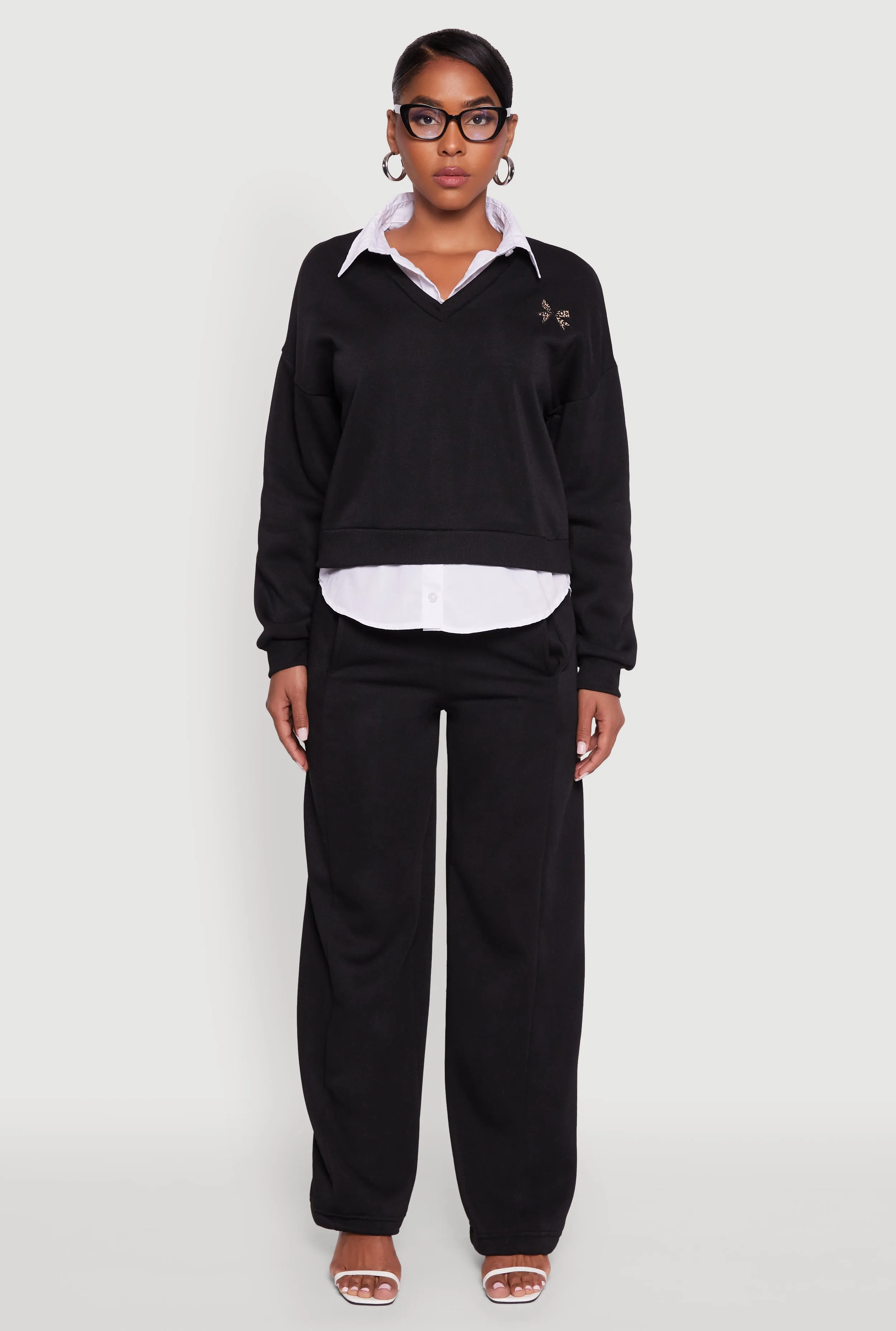 Graphic Detail Layered Look Shirt Collar Sweatshirt sold by Rainbow product image thumbnail 3