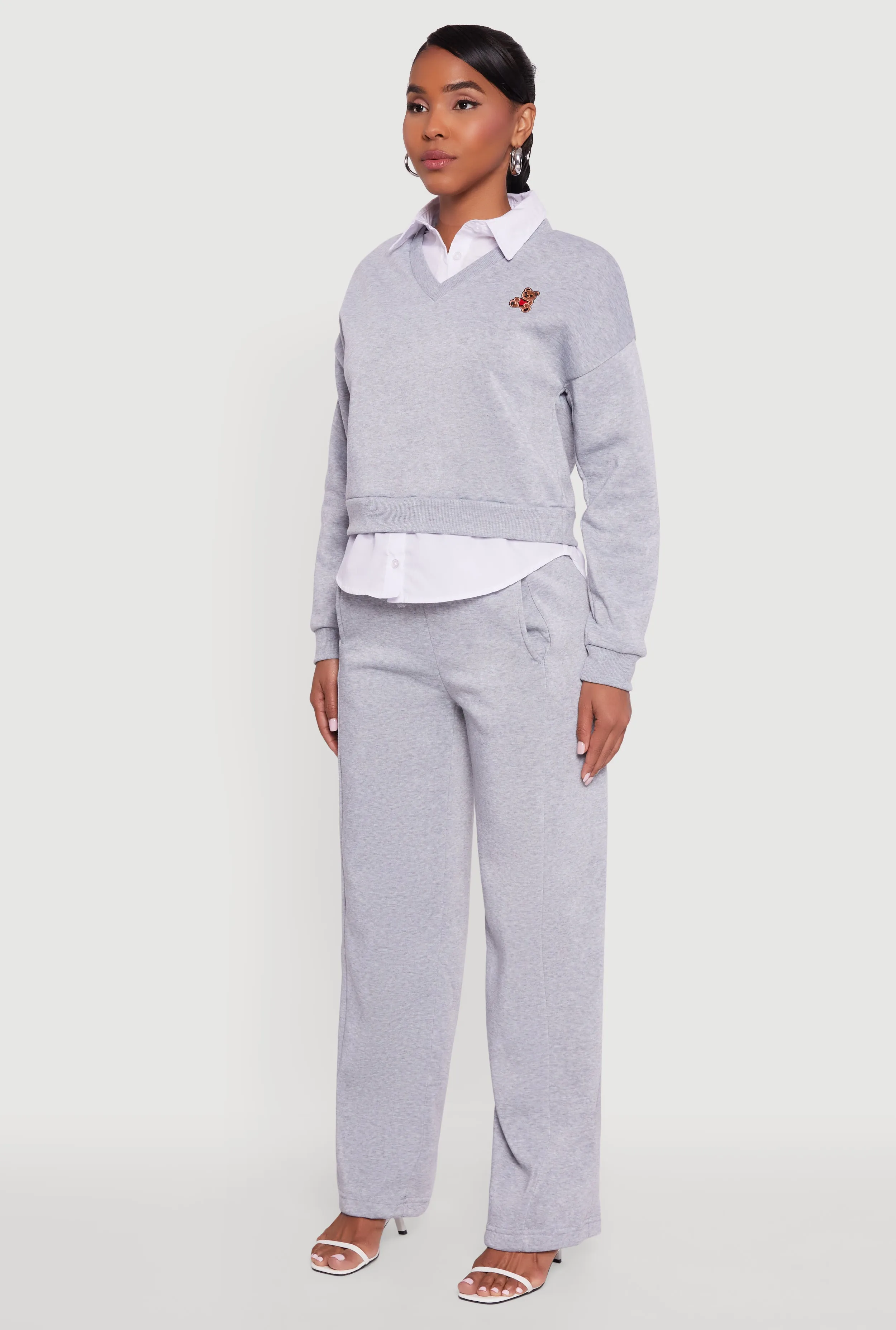 Graphic Detail Layered Look Shirt Collar Sweatshirt sold by Rainbow product image thumbnail 5