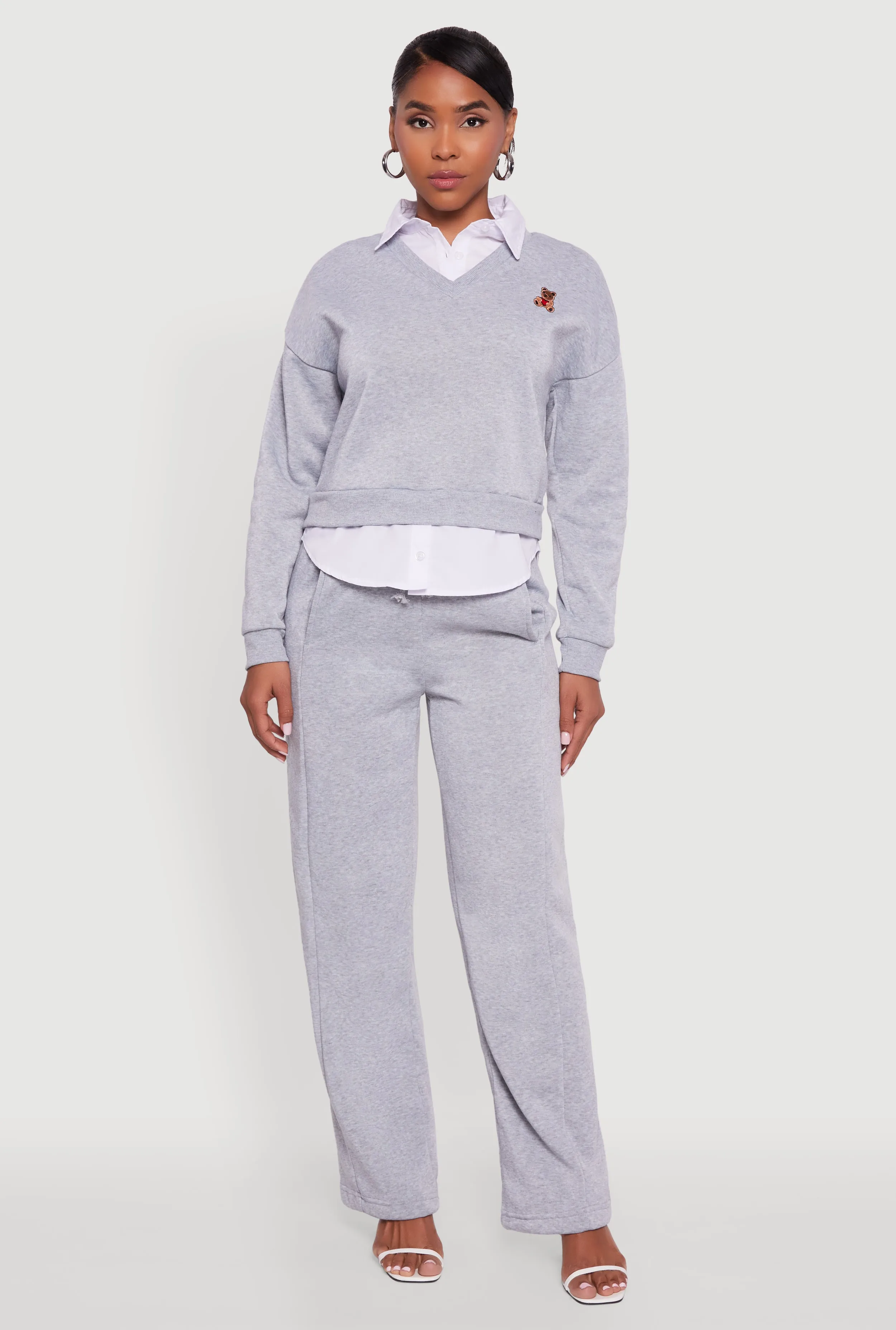 Graphic Detail Layered Look Shirt Collar Sweatshirt sold by Rainbow product image thumbnail 2