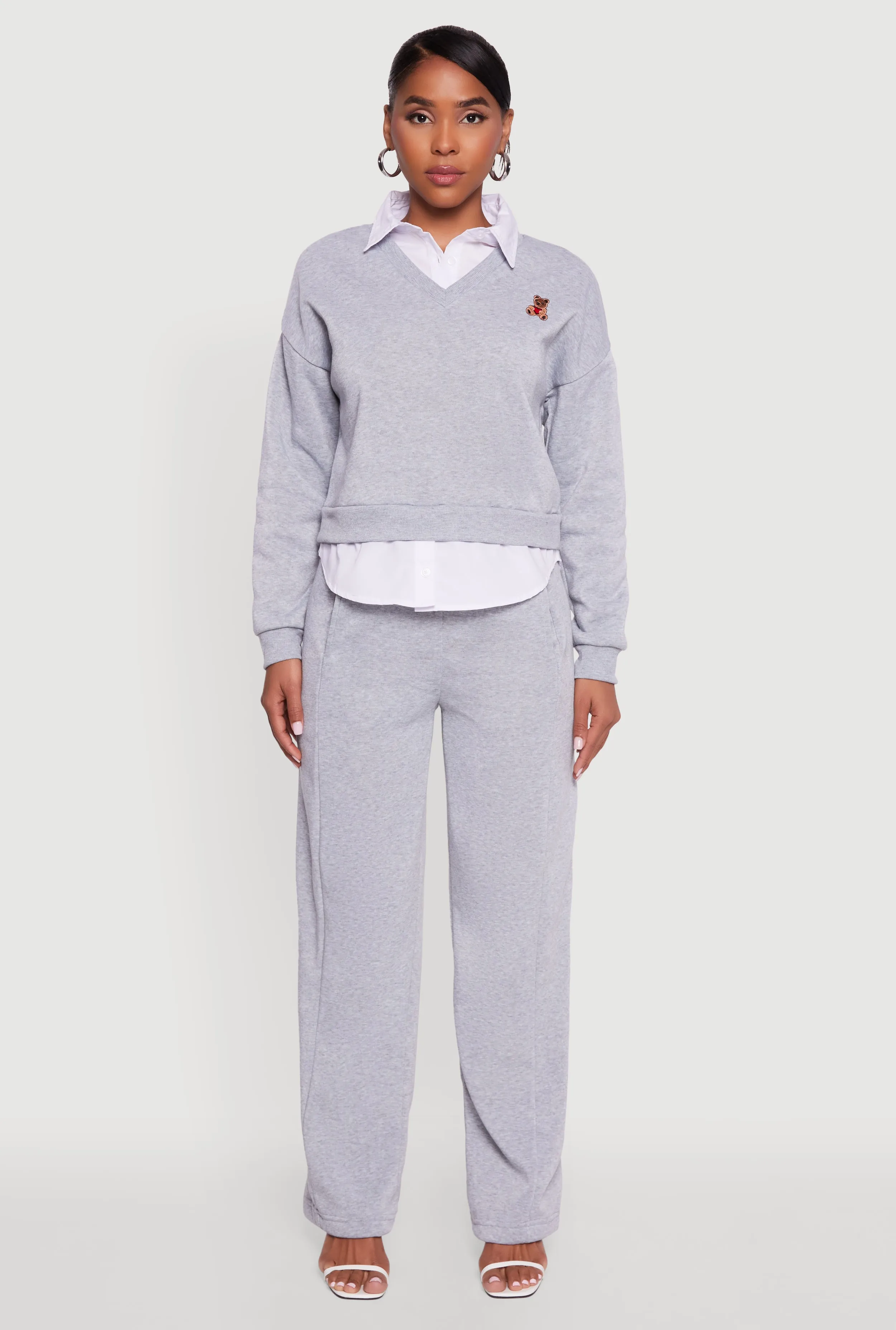 Graphic Detail Layered Look Shirt Collar Sweatshirt sold by Rainbow product image thumbnail 3