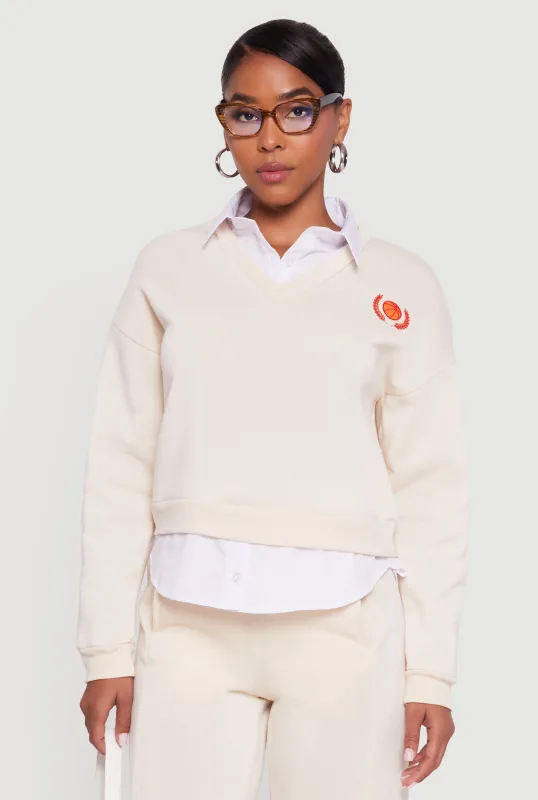 Graphic Detail Layered Look Shirt Collar Sweatshirt sold by Rainbow