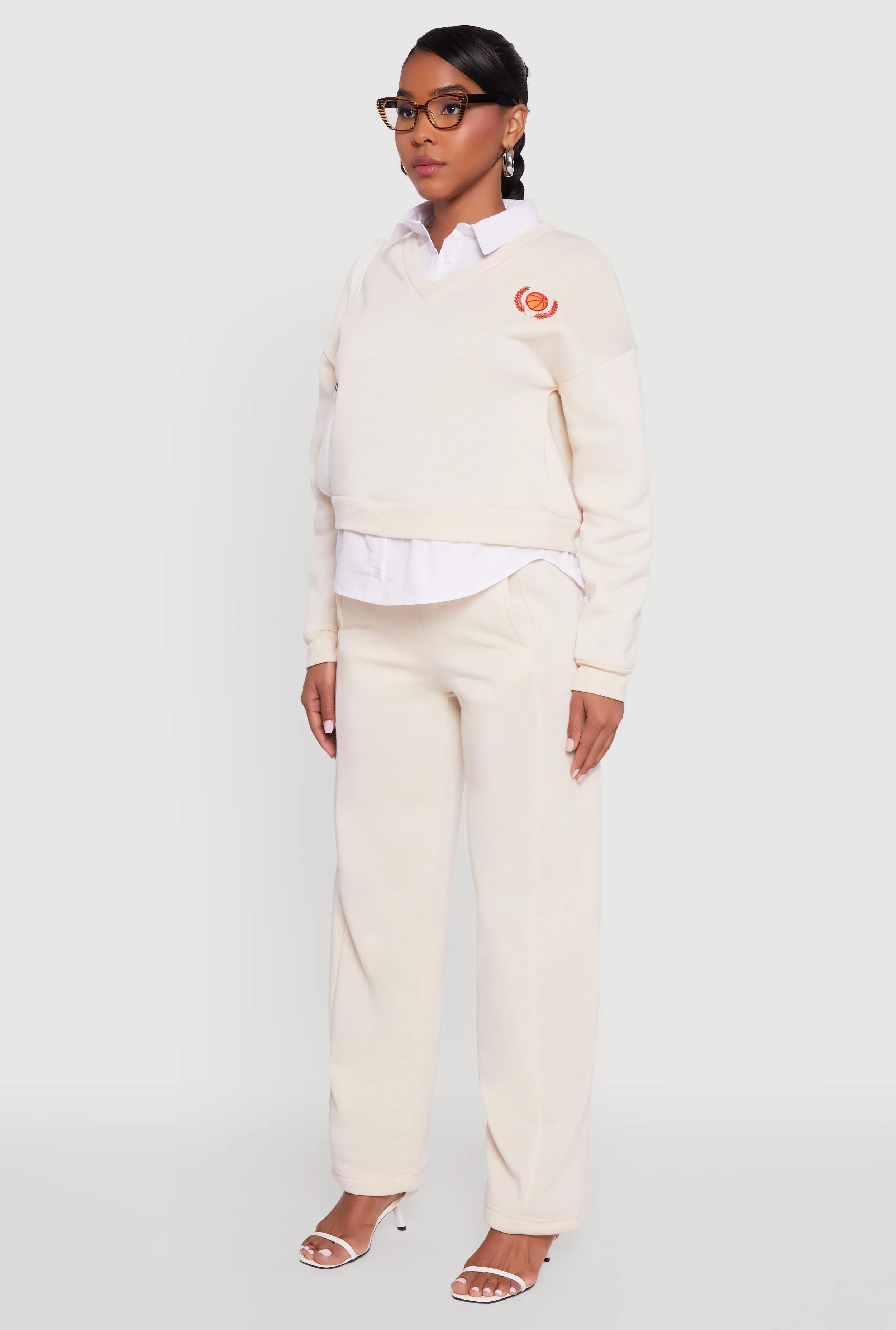 Graphic Detail Layered Look Shirt Collar Sweatshirt sold by Rainbow product image thumbnail 5