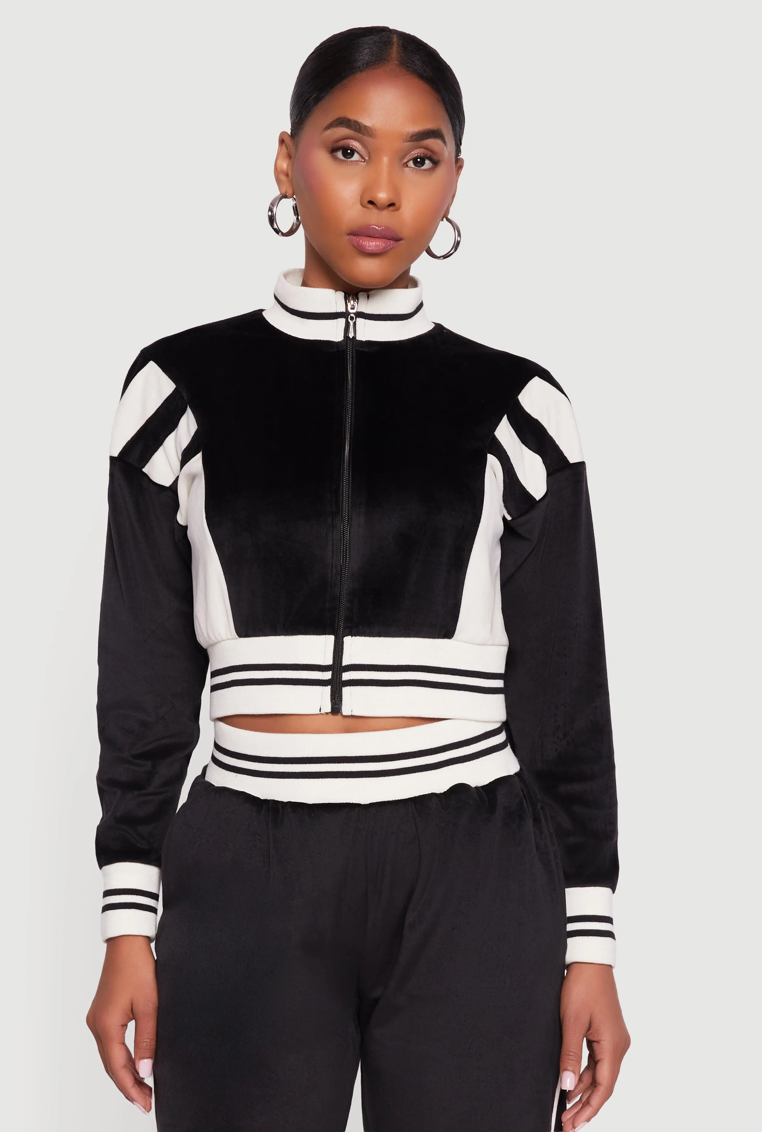 Velour Mock Neck Zip Front Top with Stripes sold by Rainbow product image thumbnail 2