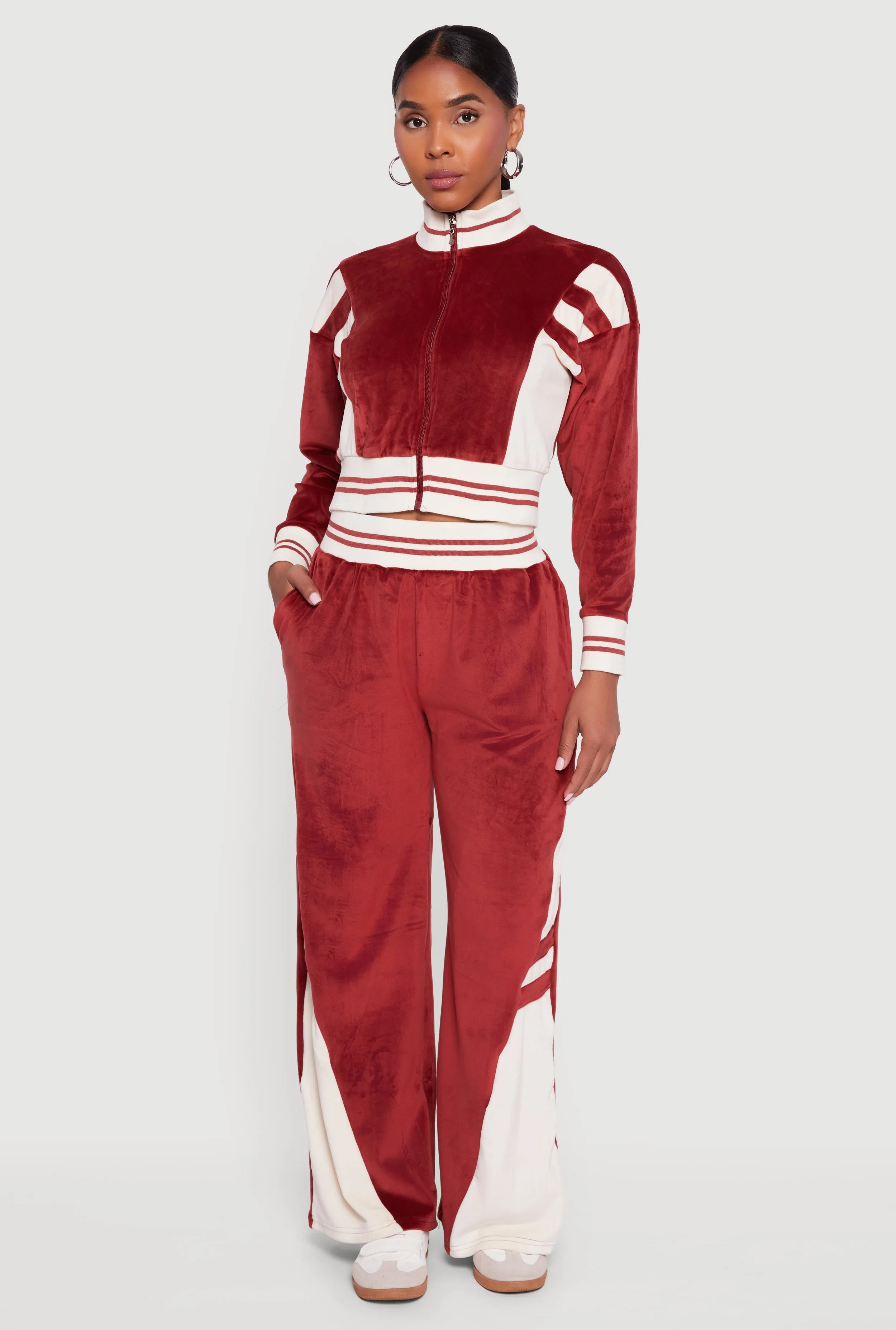 Velour High Waisted Striped Detail Wide Leg Pants sold by Rainbow