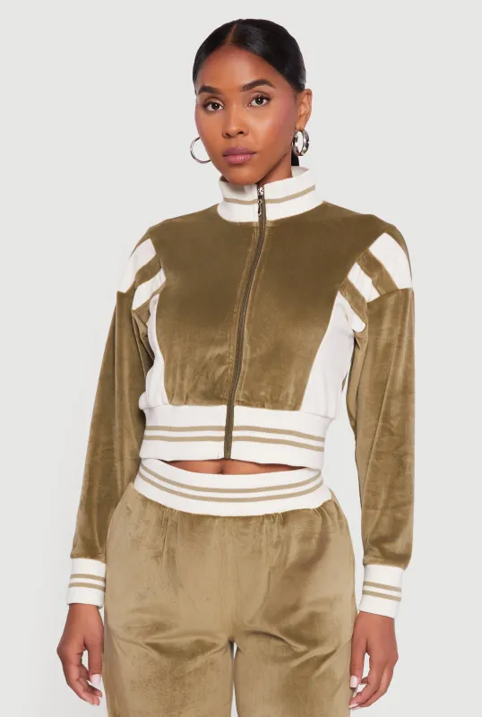 Velour Mock Neck Zip Front Top with Stripes sold by Rainbow