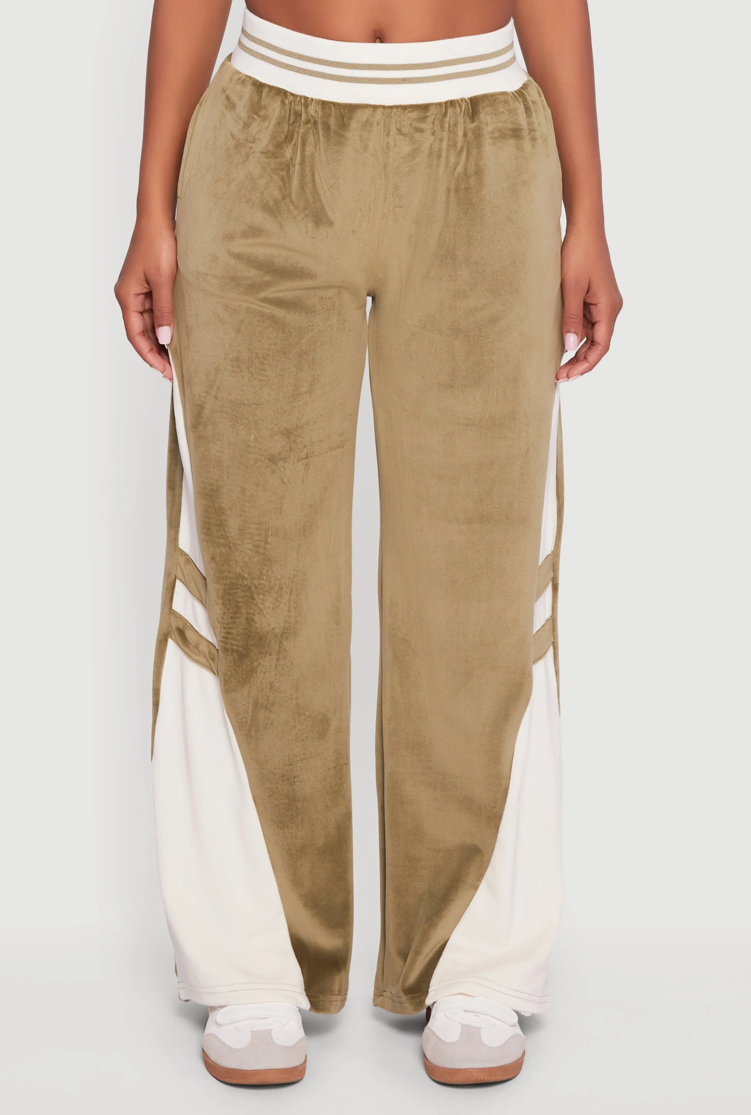 Velour High Waisted Striped Detail Wide Leg Pants sold by Rainbow product image thumbnail 3