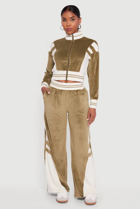 Velour High Waisted Striped Detail Wide Leg Pants sold by Rainbow