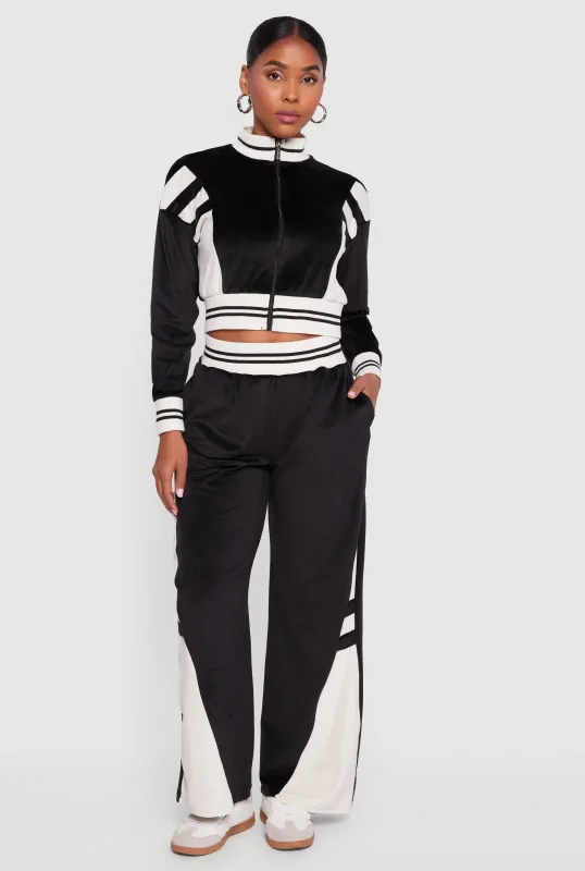 Velour High Waisted Striped Detail Wide Leg Pants sold by Rainbow