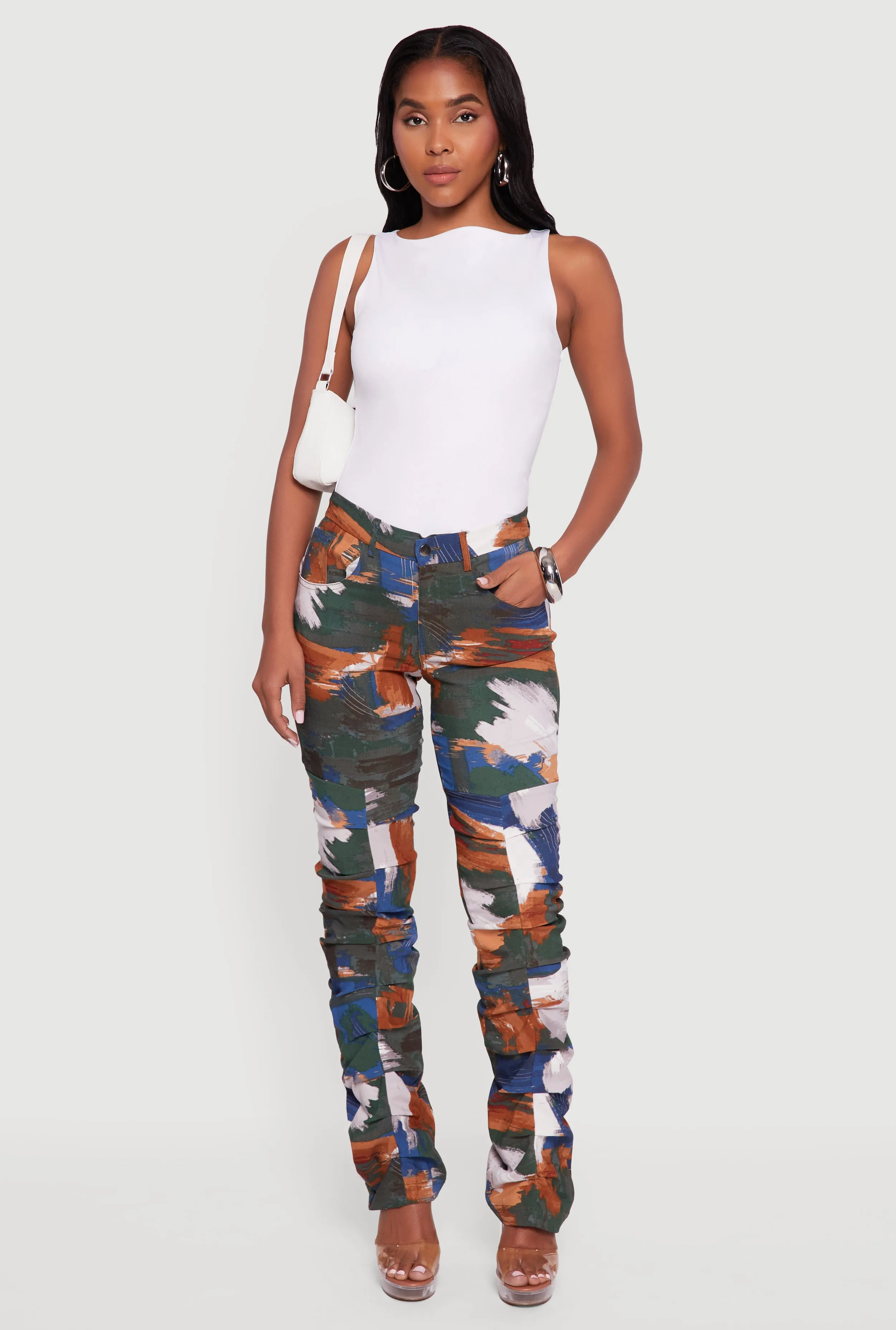 Brush Stroke Patterned Stacked Straight Leg Pants sold by Rainbow