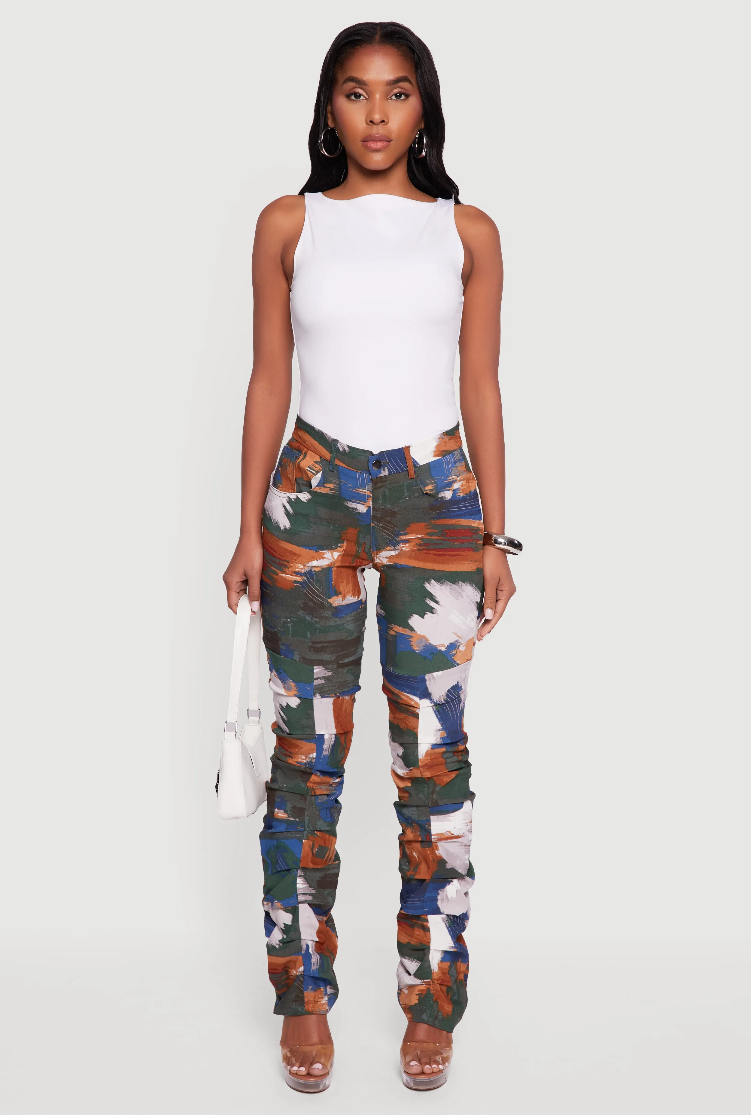 Brush Stroke Patterned Stacked Straight Leg Pants sold by Rainbow product image thumbnail 2