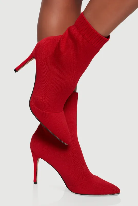 Pointed Toe High Heel Stiletto Sock Booties sold by Rainbow